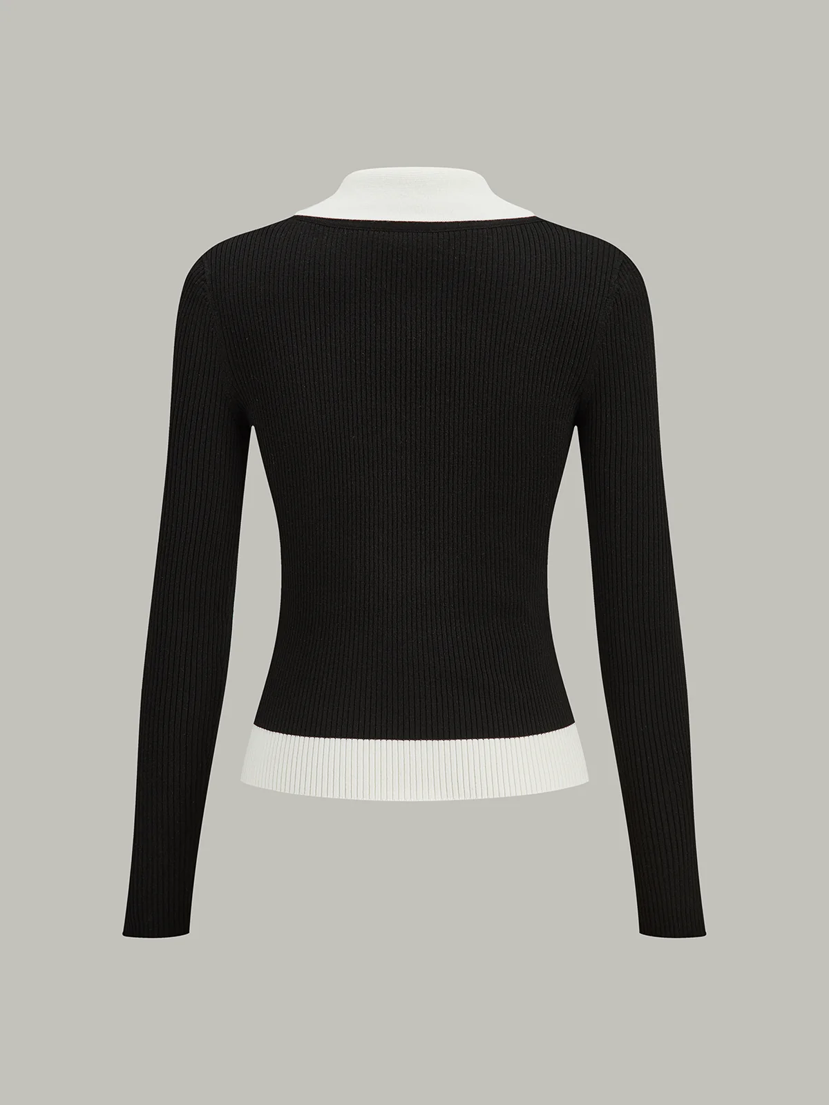 Contrast Collar Ribbed Knit Cardigan - Wholesalesil