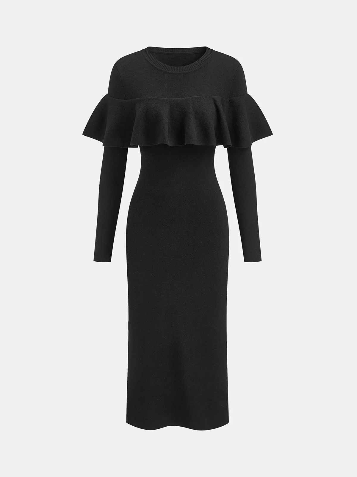 Ruffle Detail Long Sleeve Maxi Dress - Wholesalesil