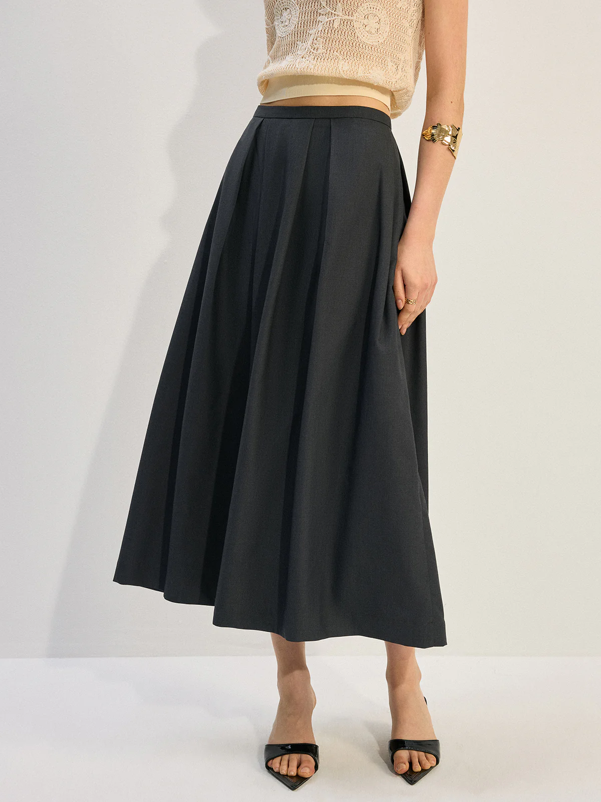 Pleated A-Line Midi Skirt - Wholesalesil