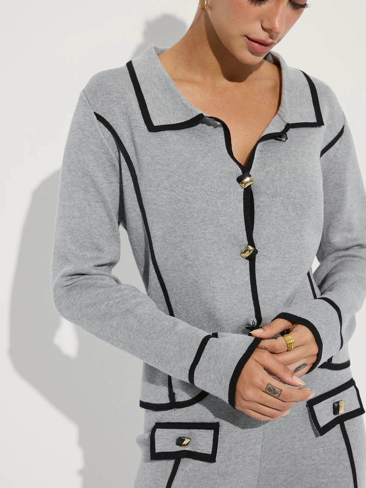 Contrast Piping Cotton Knit Co-ord Set - Wholesalesil