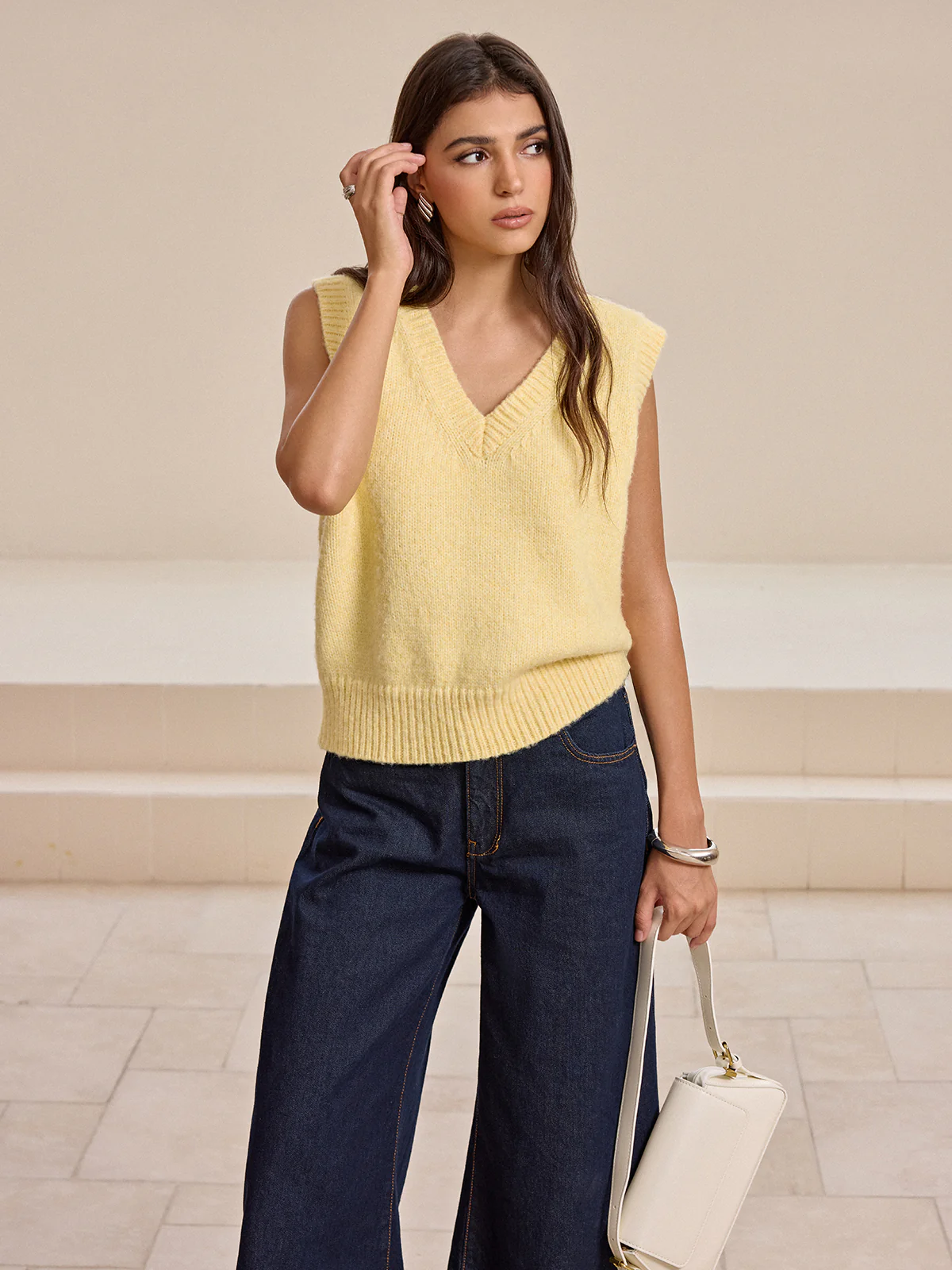 V-Neck Wool-Blend Knitted Vest - Wholesalesil