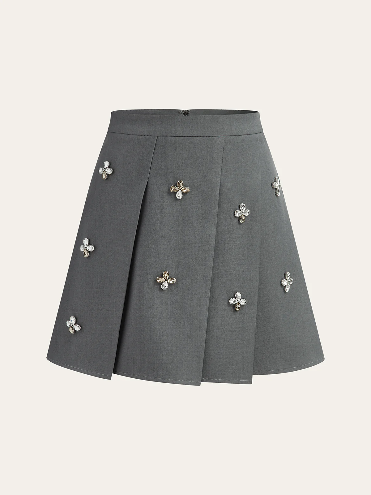 A-Line Floral Rhinestone Mini Skirt - Wholesalesil