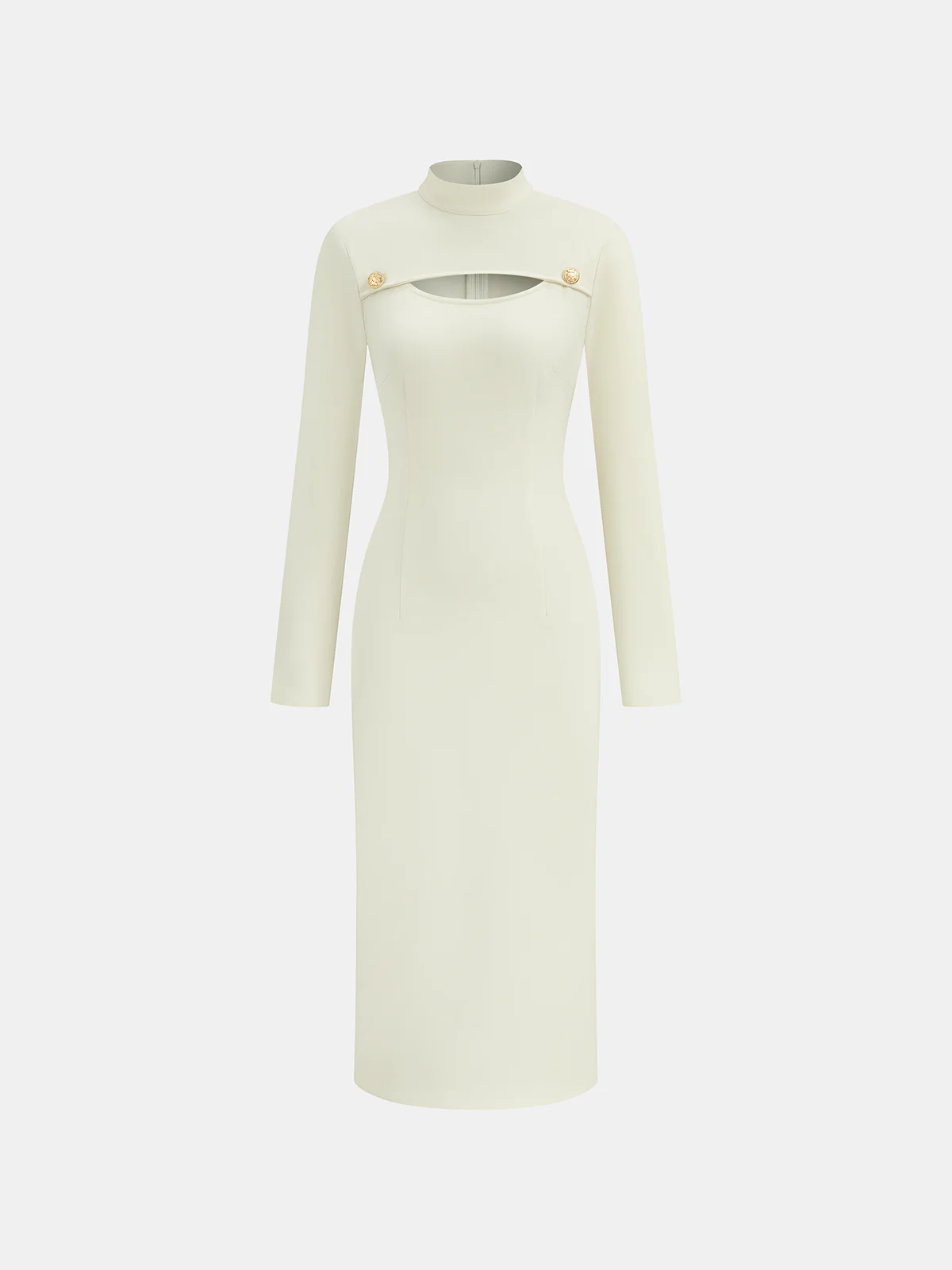 Stand Collar Long Sleeve Cut-Out Fitted Dress - Wholesalesil