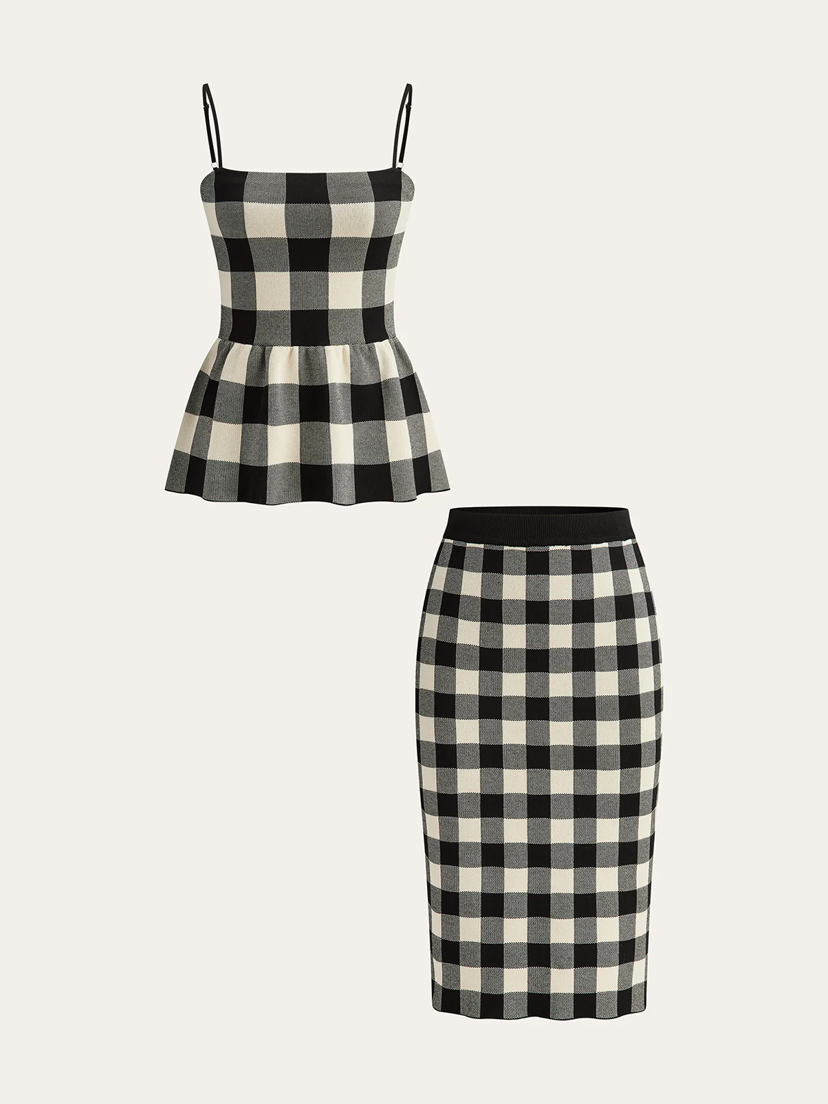 Checkered Cami Peplum Top and Skirt Set - Wholesalesil