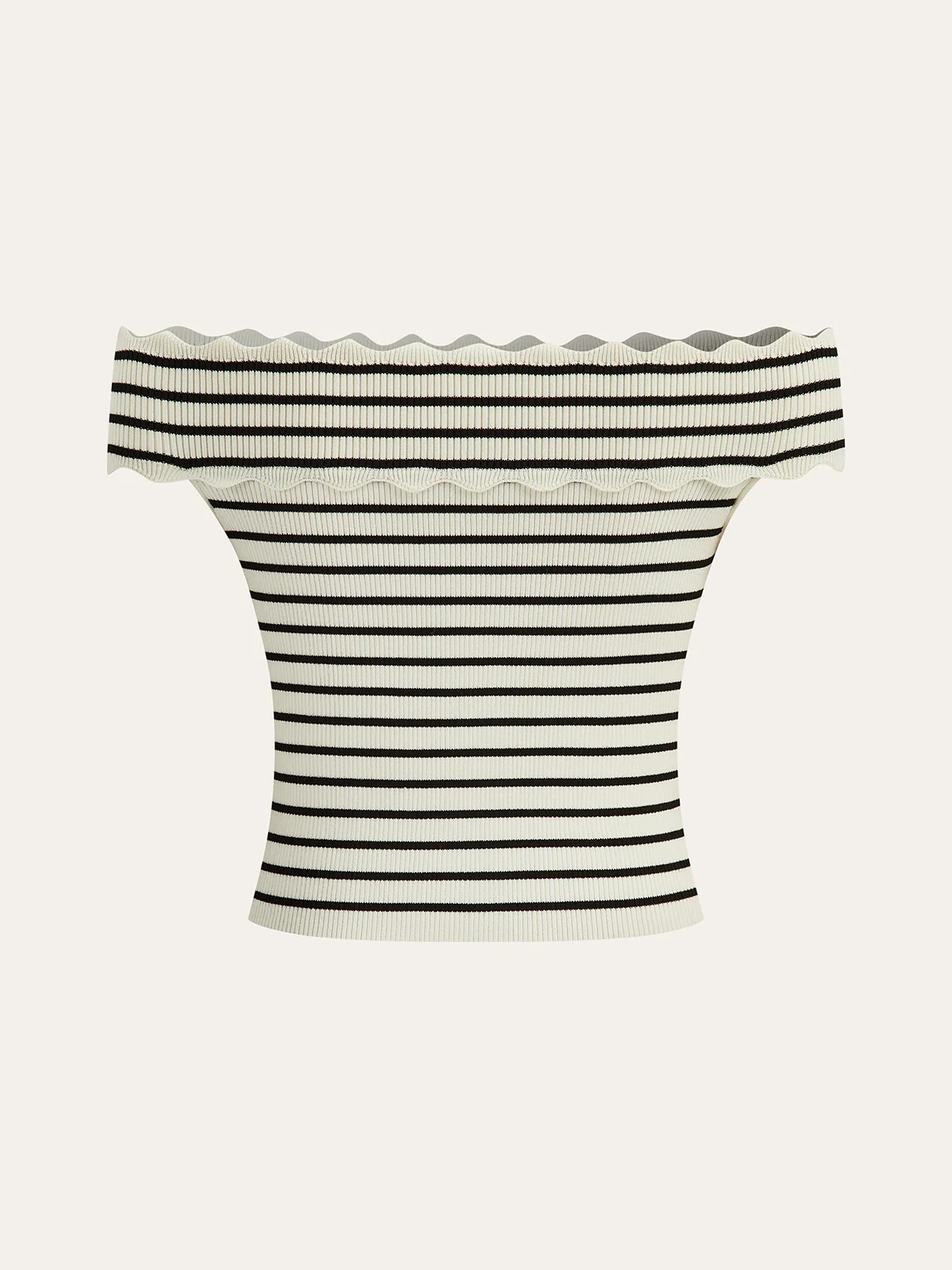 Striped Off-Shoulder Metal Button Knit Top - Wholesalesil