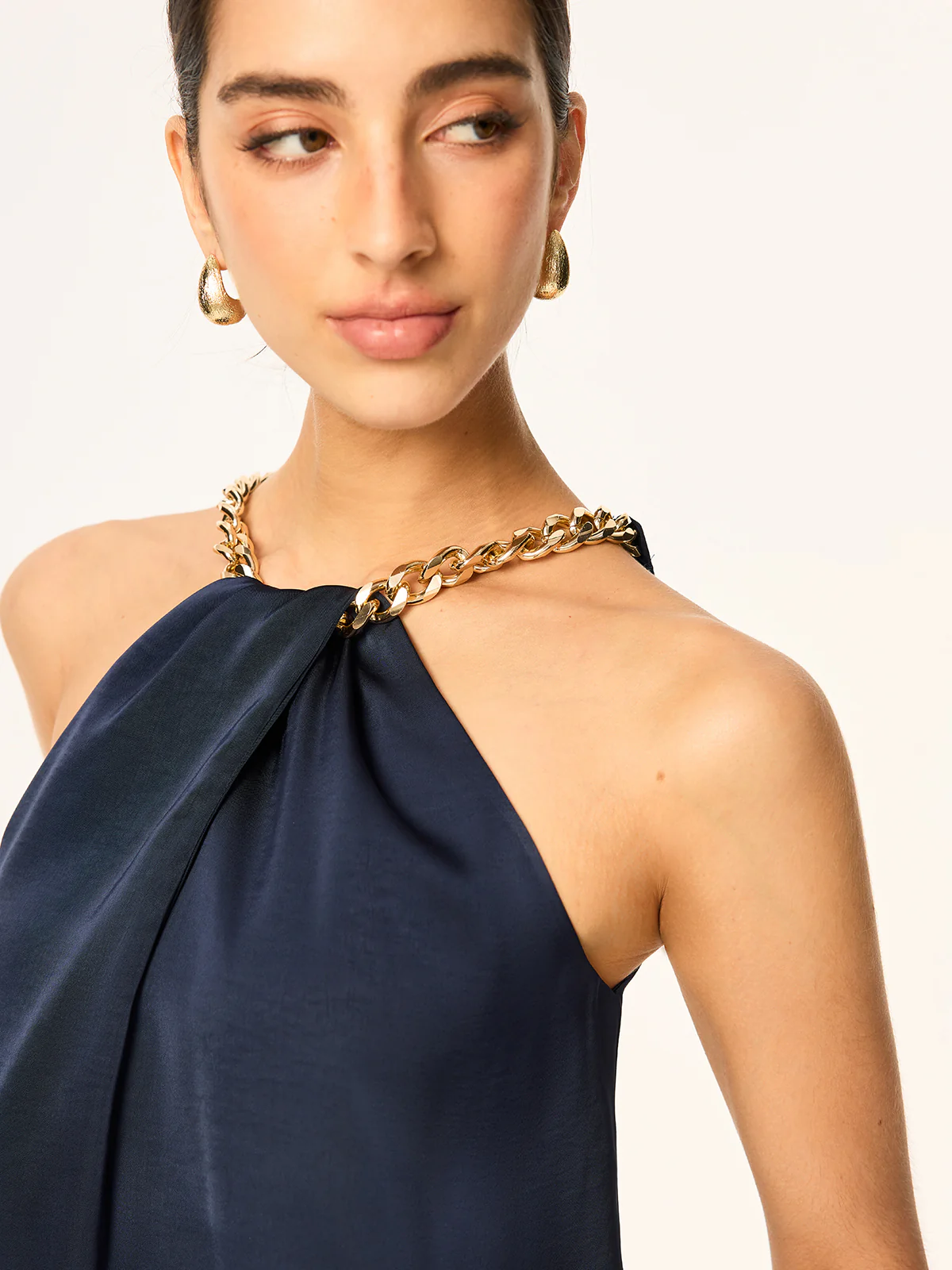 Metal Chain Neckline Halter Top - Wholesalesil