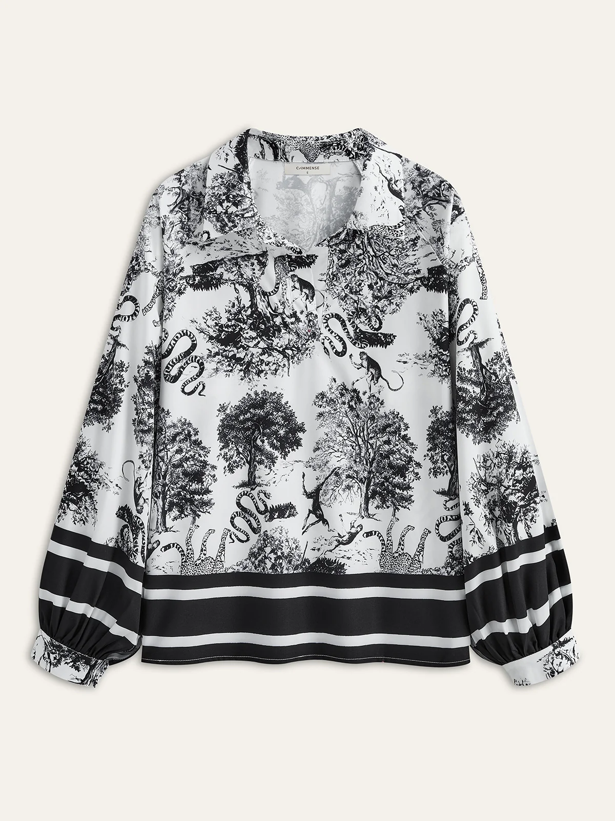 Printed Pants Set With Striped Trim - Wholesalesil