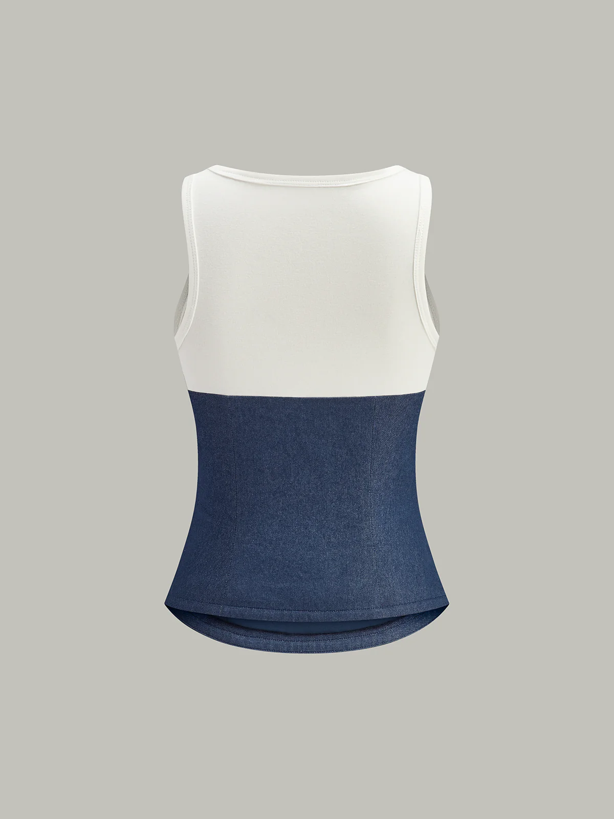 Cotton-Paneled Faux Denim Tank Top - Wholesalesil