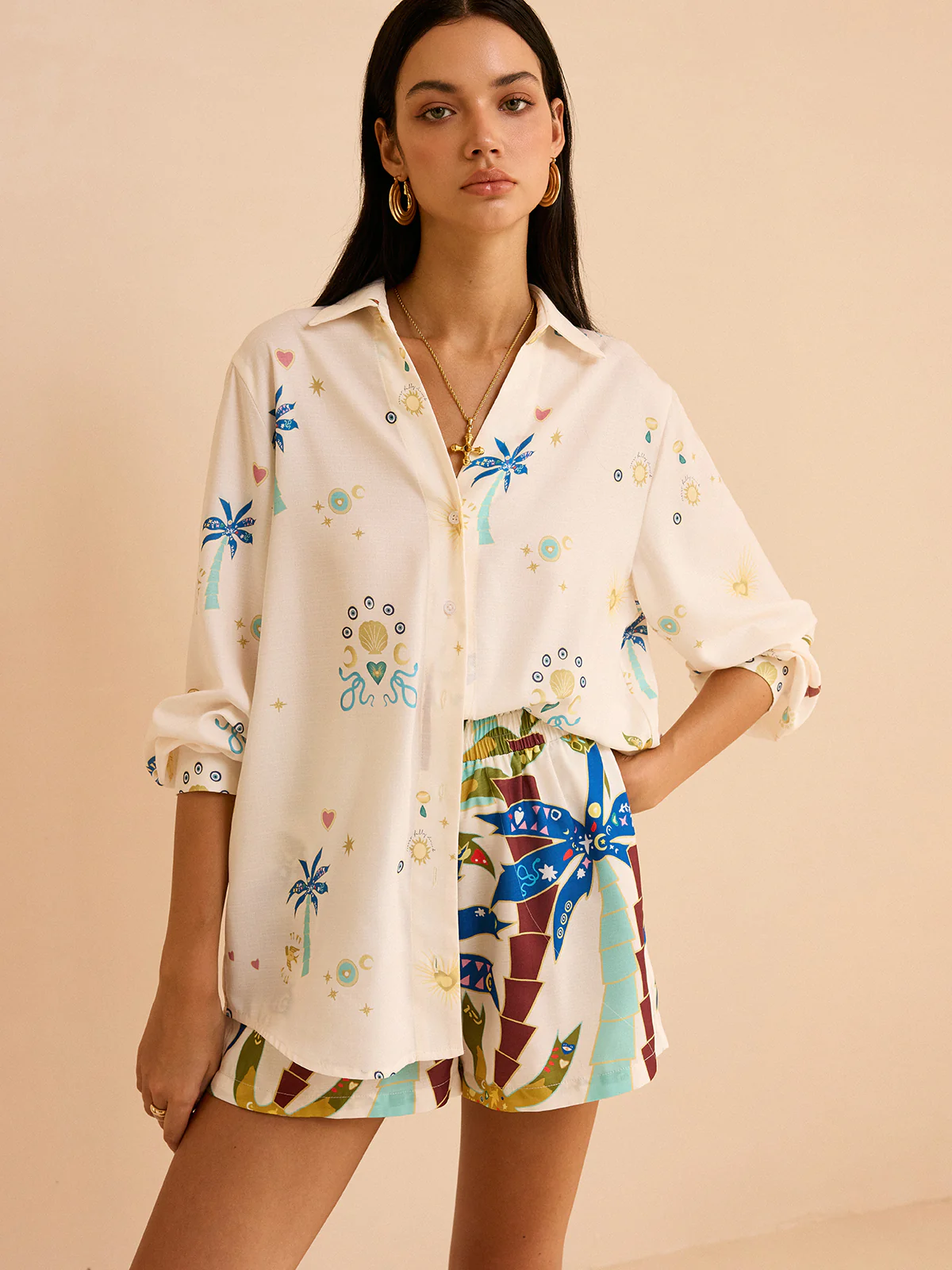 Tropical Print Shorts Set - Wholesalesil