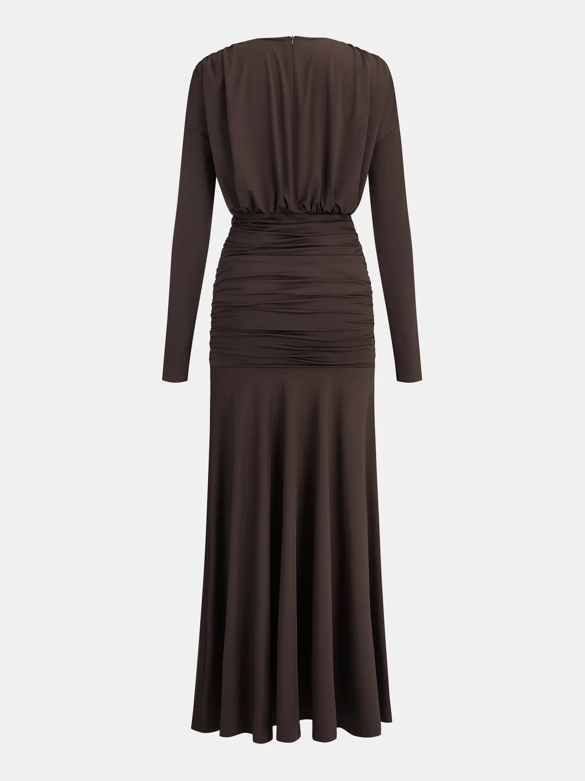 Long-Sleeve Ruched Waist Mermaid Maxi Dress - Wholesalesil