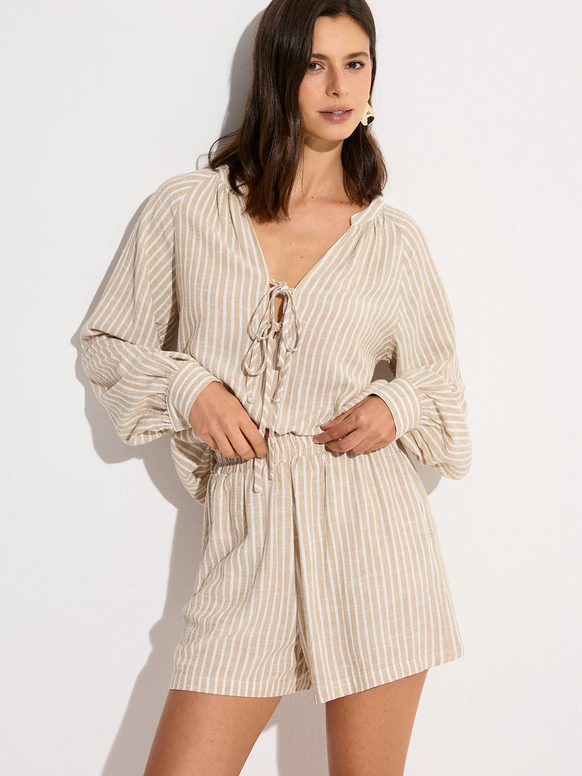 Striped Linen & Cotton Shorts Set - Wholesalesil