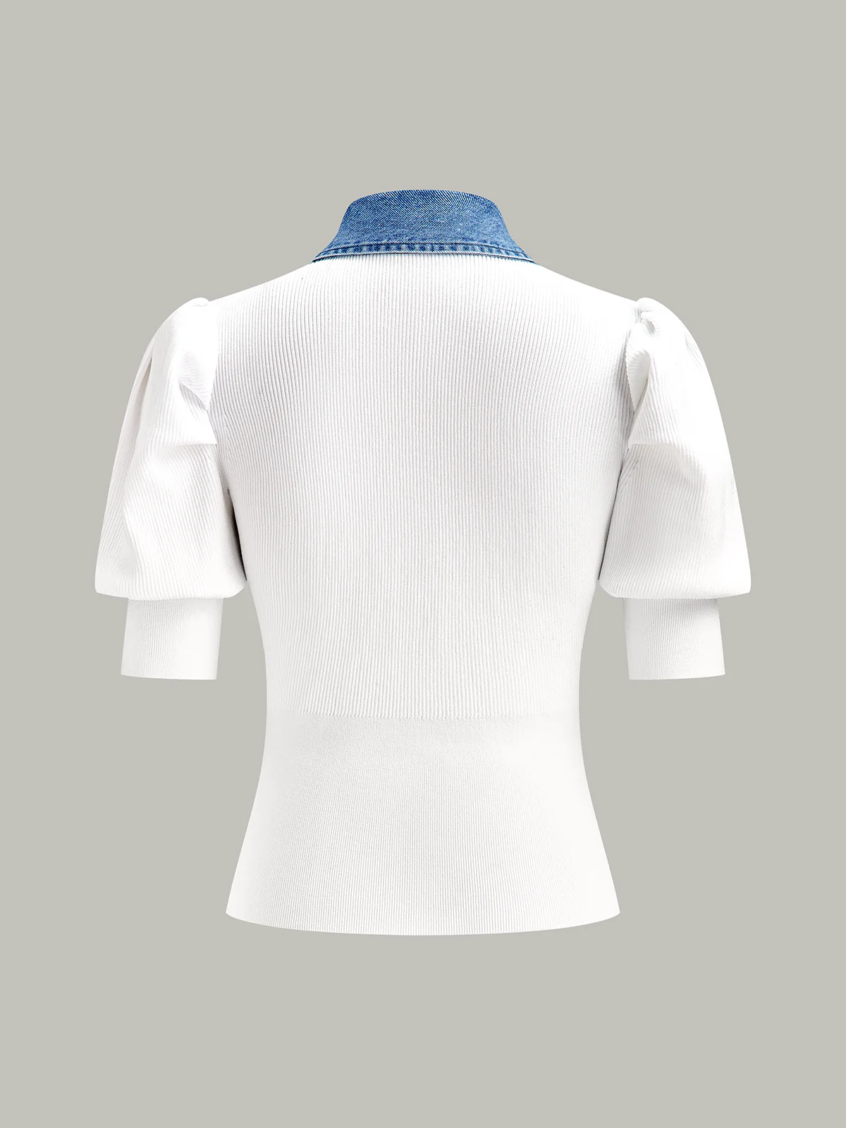 Knitted and Denim Contrast Button Top - Wholesalesil