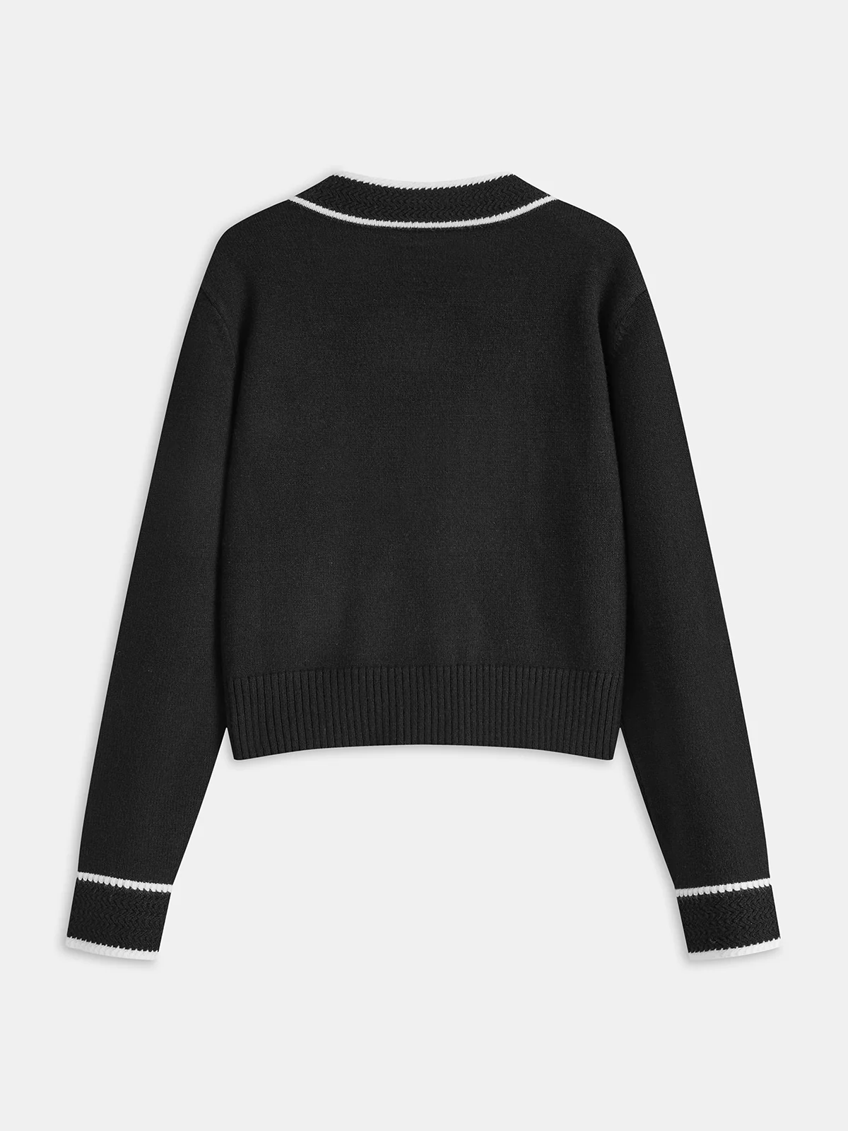 Contrast Trim Metal Button Wool-Blend Cardigan - Wholesalesil