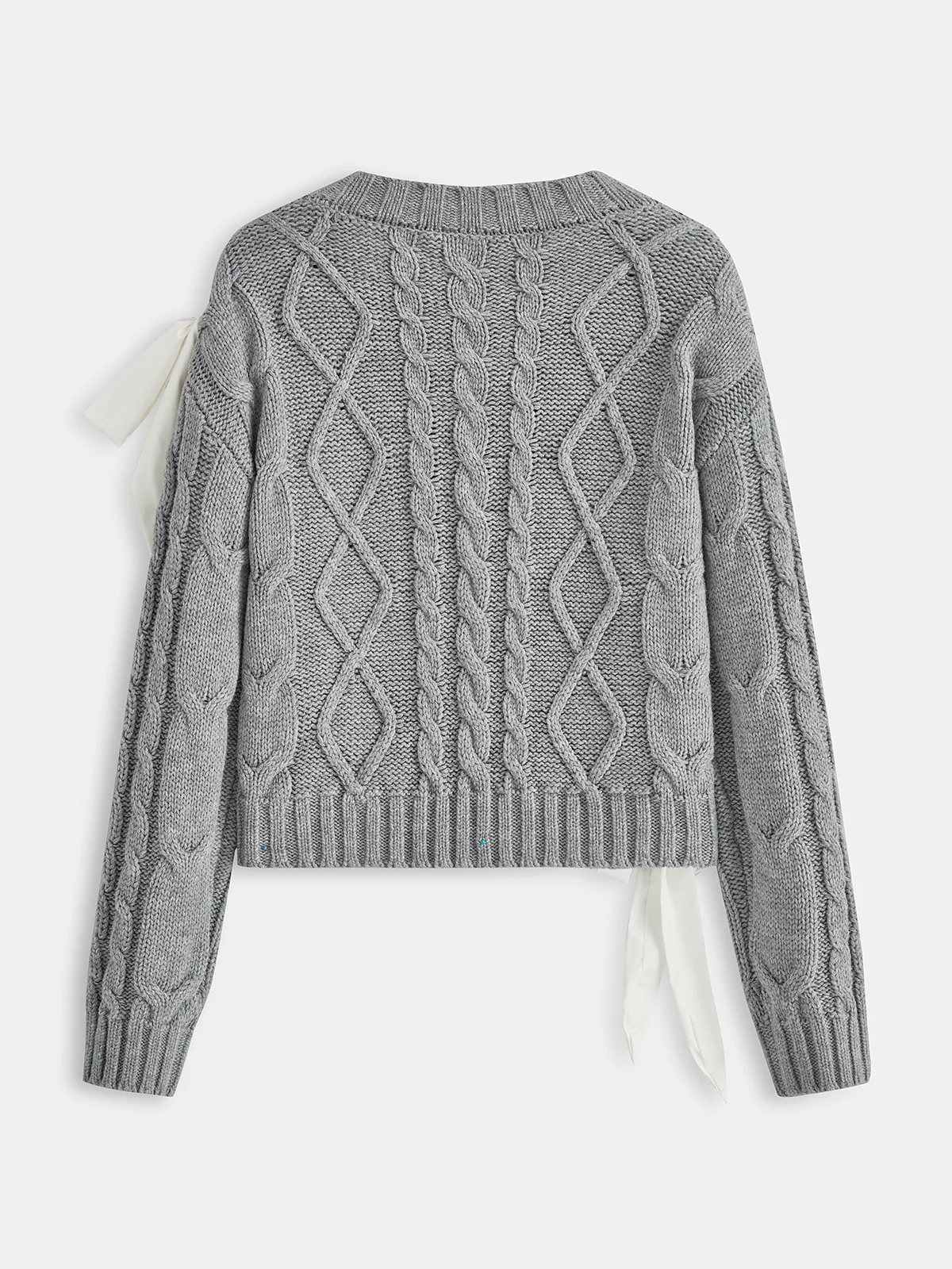 V-Neck Cable-Knit Bow Sweater - Wholesalesil
