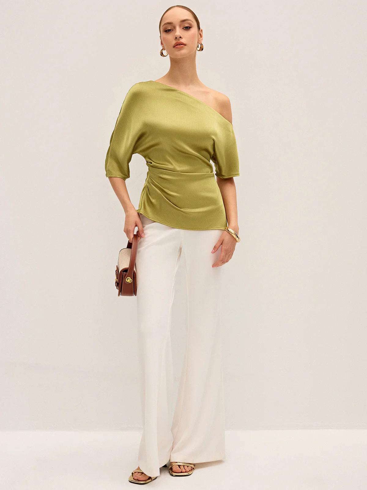 Satin One-Shoulder Ruched Top - Wholesalesil