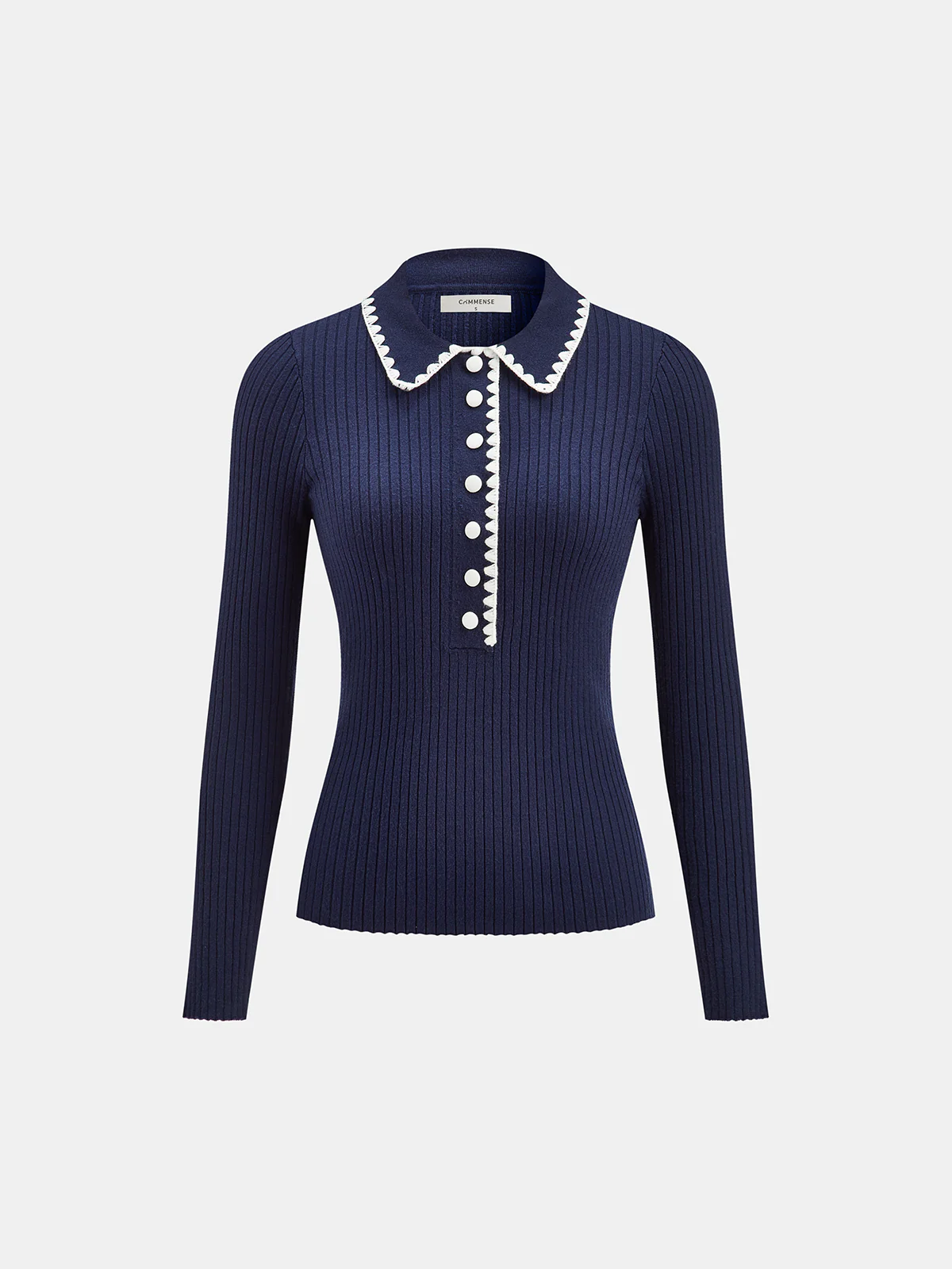 Contrast Trim Ribbed Knit Polo Top - Wholesalesil