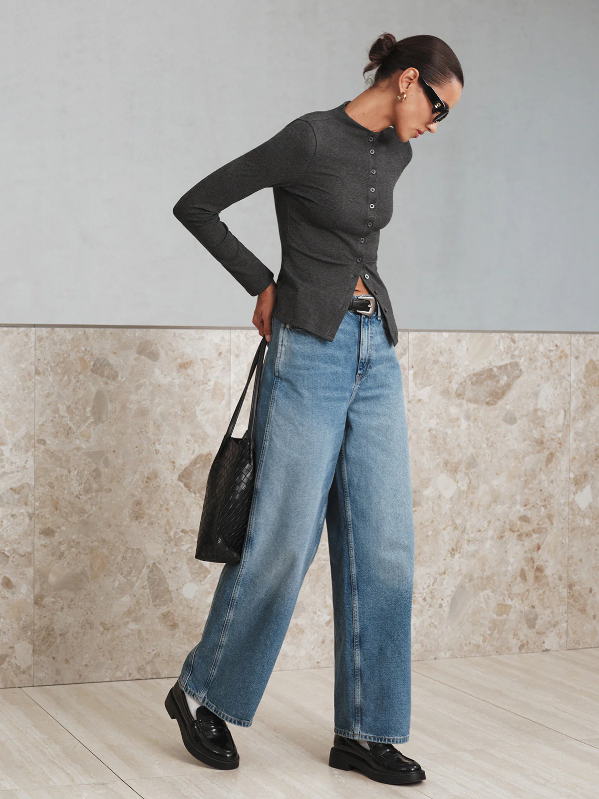 Mock Neck Button Long Sleeve T-Shirt - Wholesalesil