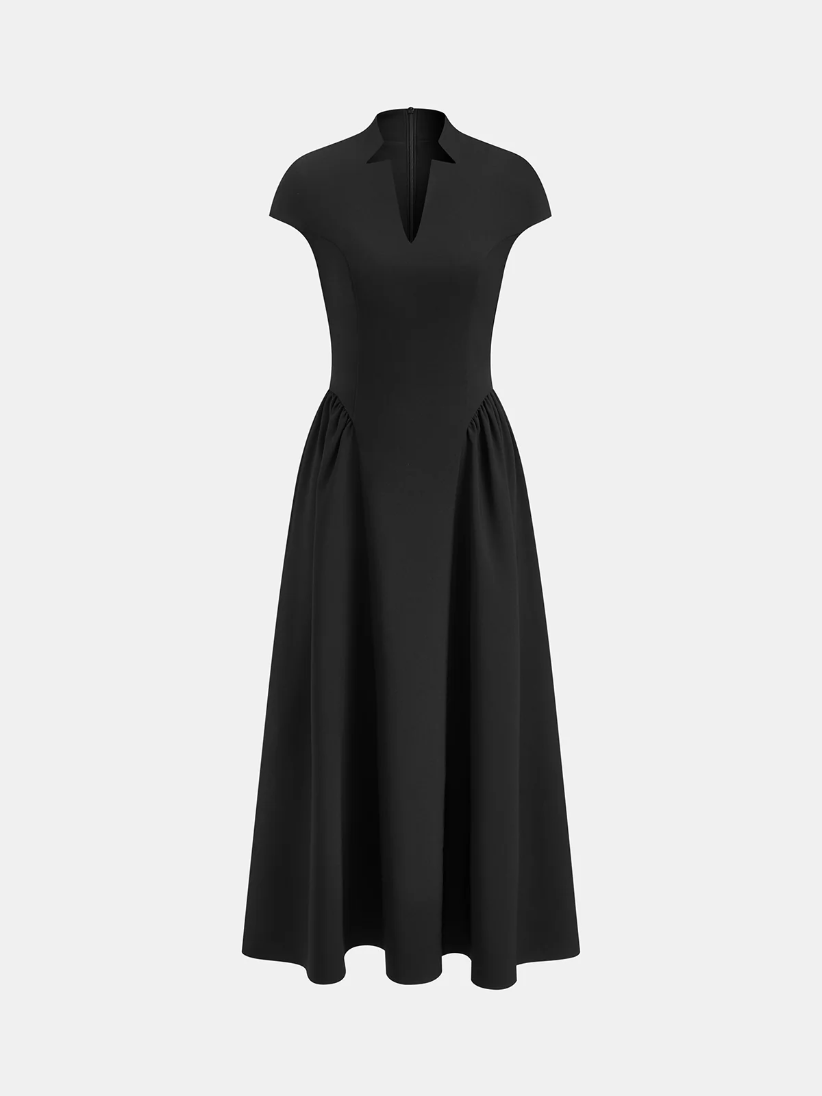 Cap Sleeved Keyhole Neckline Flared Midi Dress - Wholesalesil