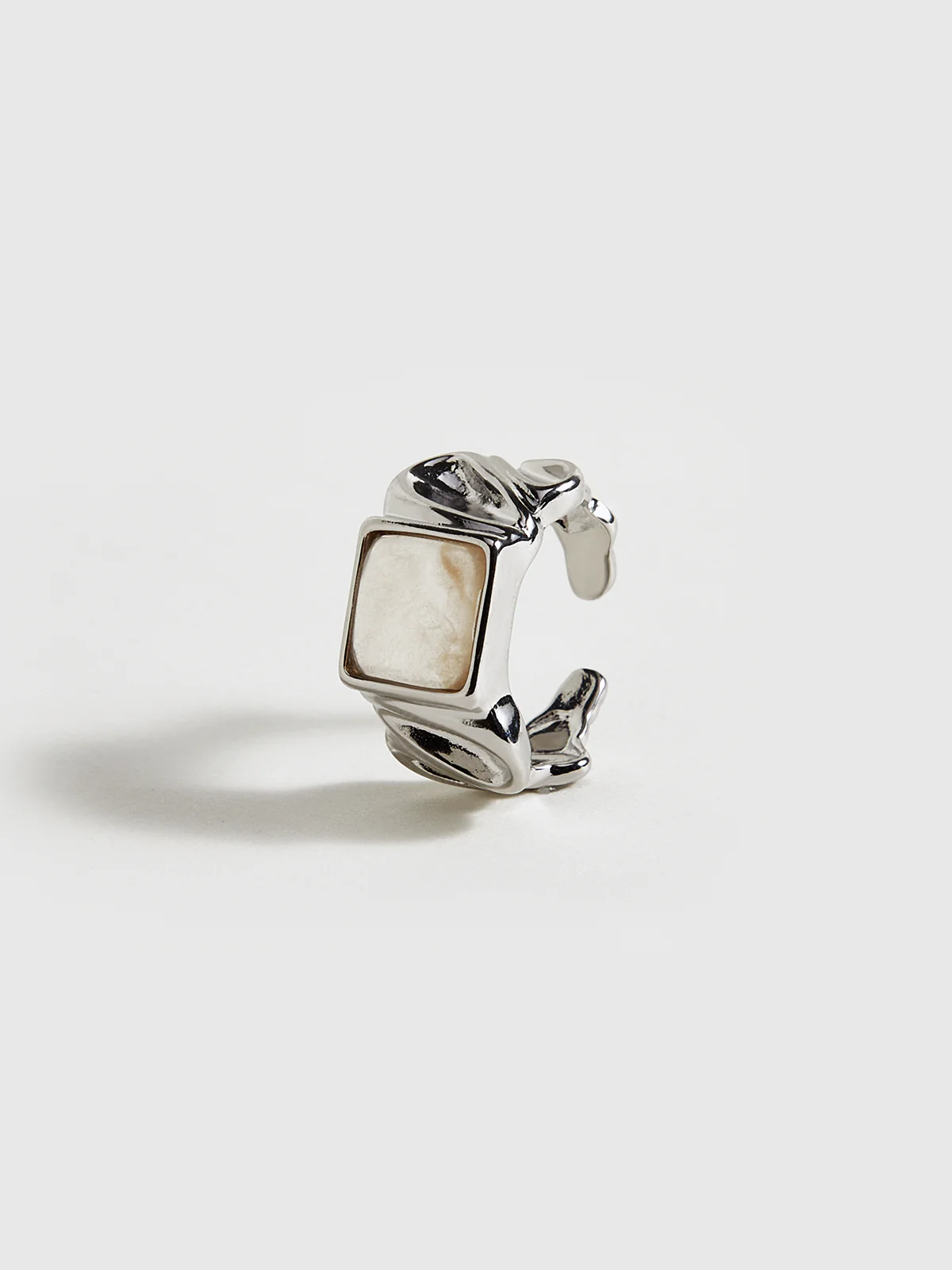 Silver Tone Adjustable Ring with Square Stone - Wholesalesil