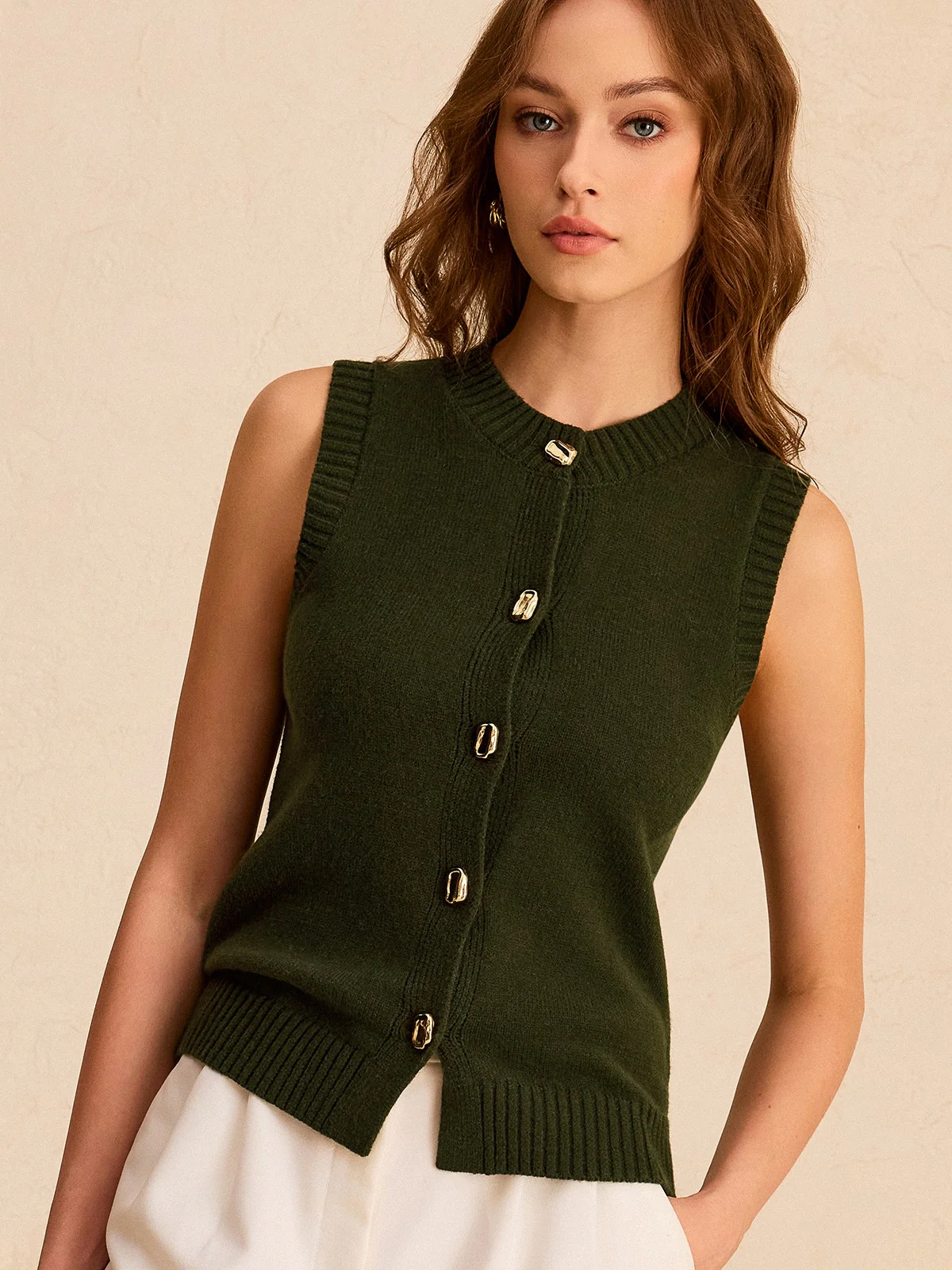 Metal Button Knit Vest - Wholesalesil