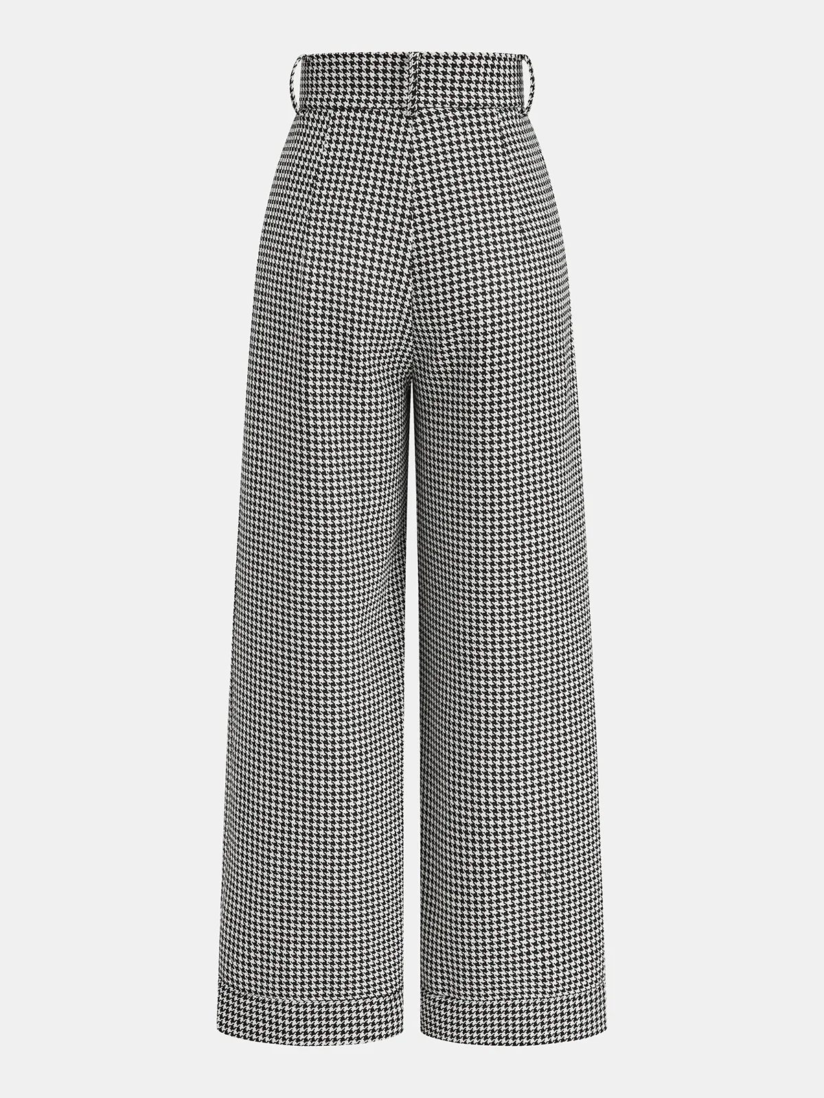Houndstooth Pleated Buttoned Wide Leg Pants - Wholesalesil