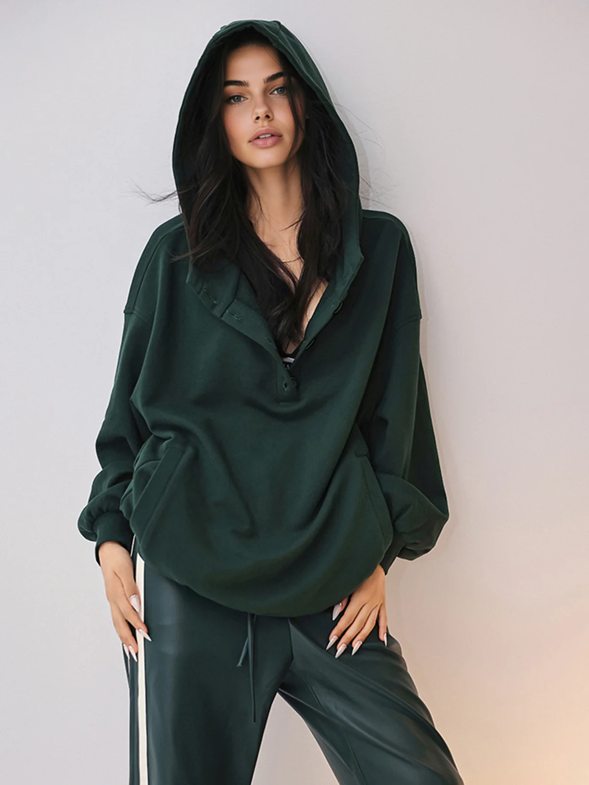 Oversized Buttoned Hoodie - Wholesalesil