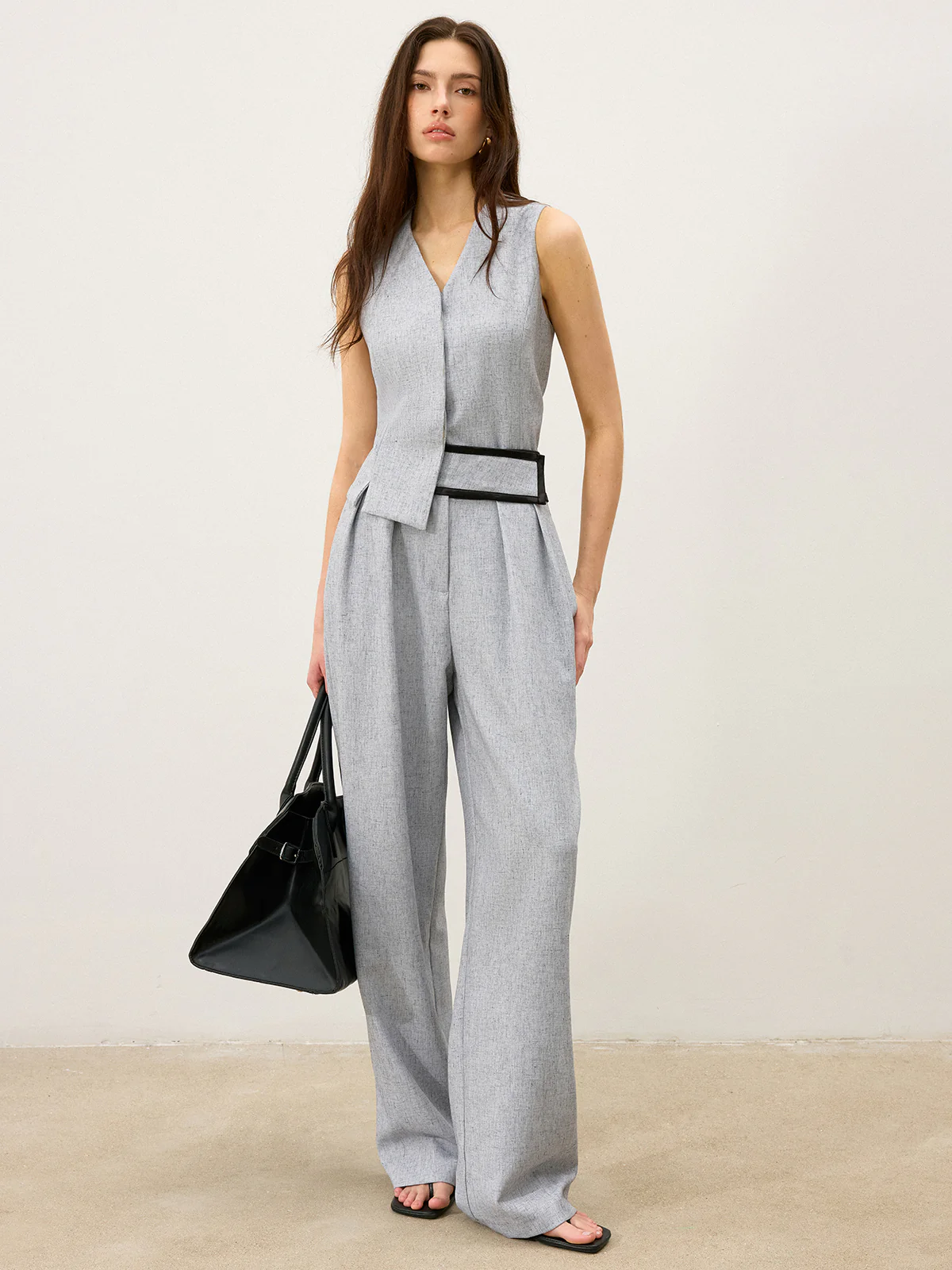 Back Buttons Slit Hem Vest - Wholesalesil