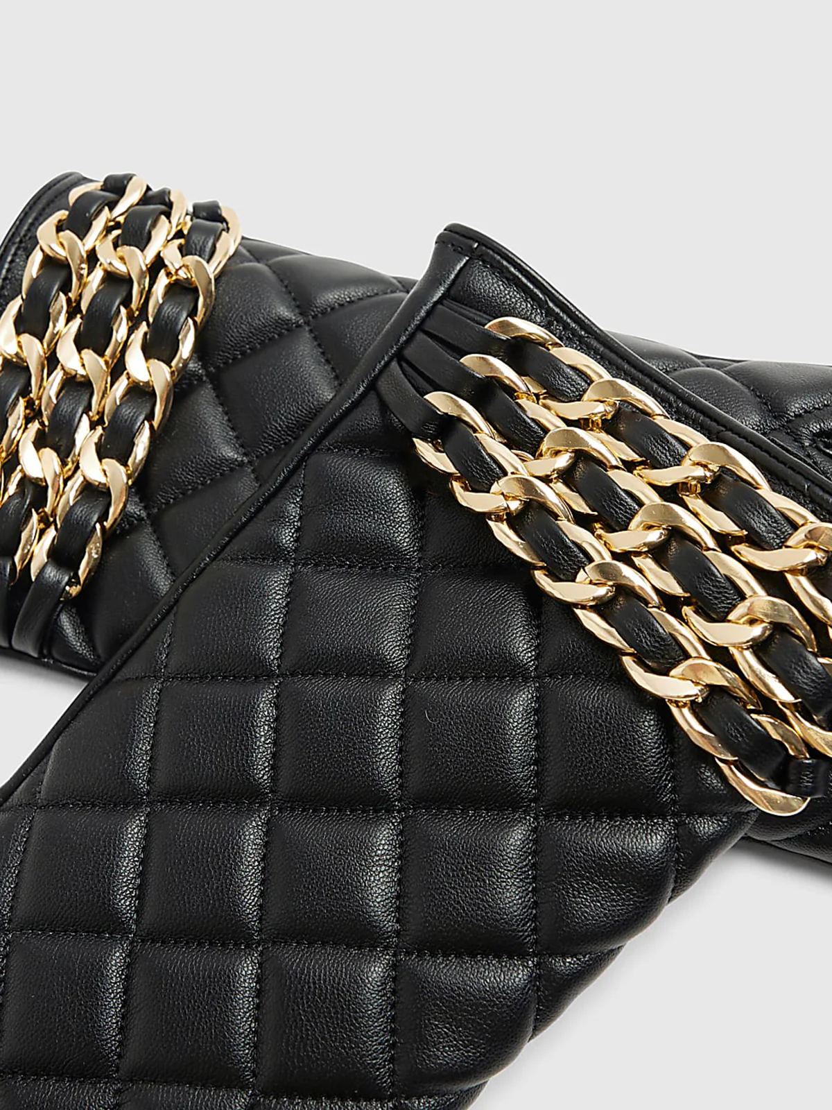 Metal Chain PU Leather Embossed Gloves - Wholesalesil
