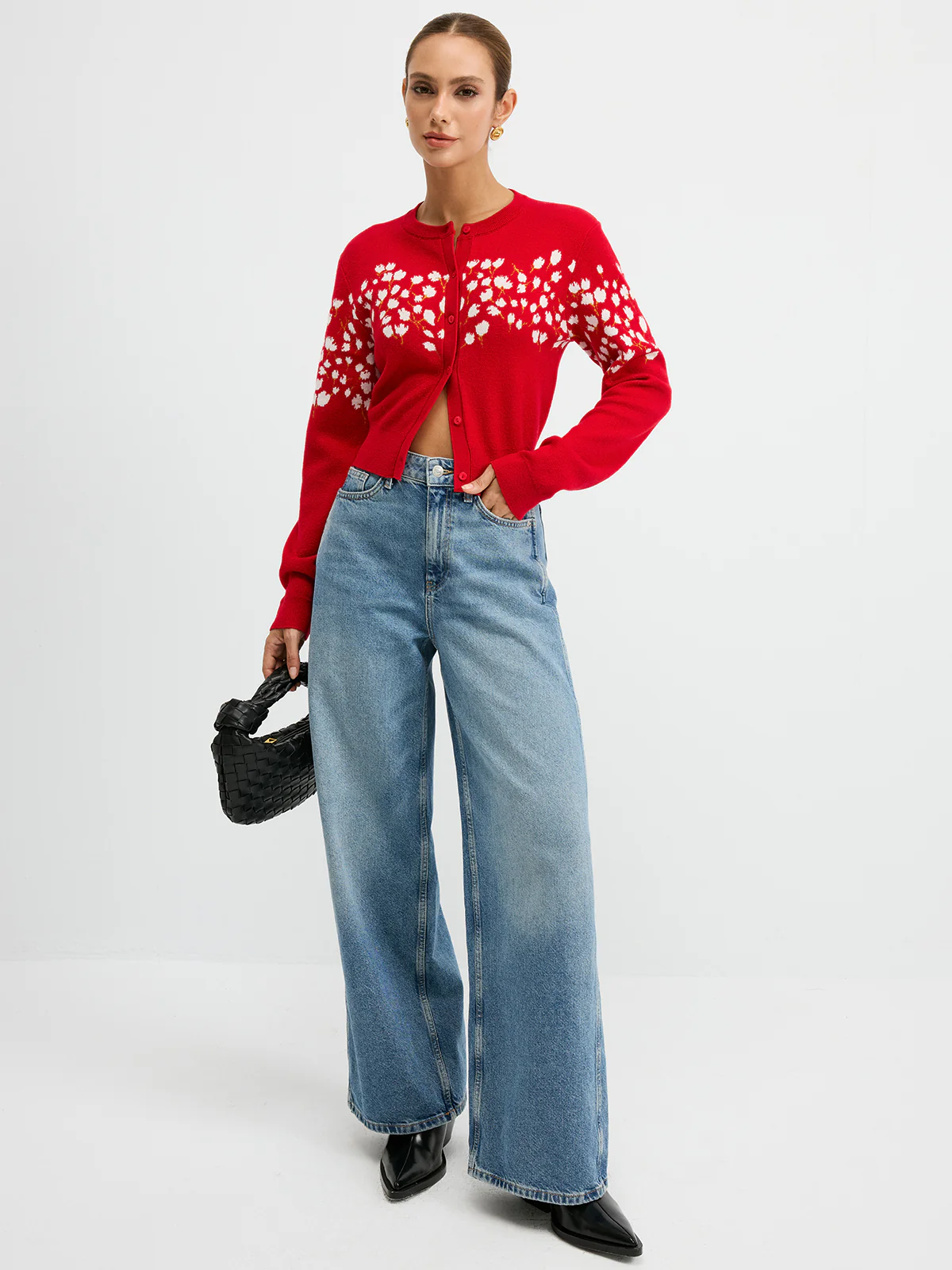 Floral-Patterned Wool Blend Cardigan - Wholesalesil