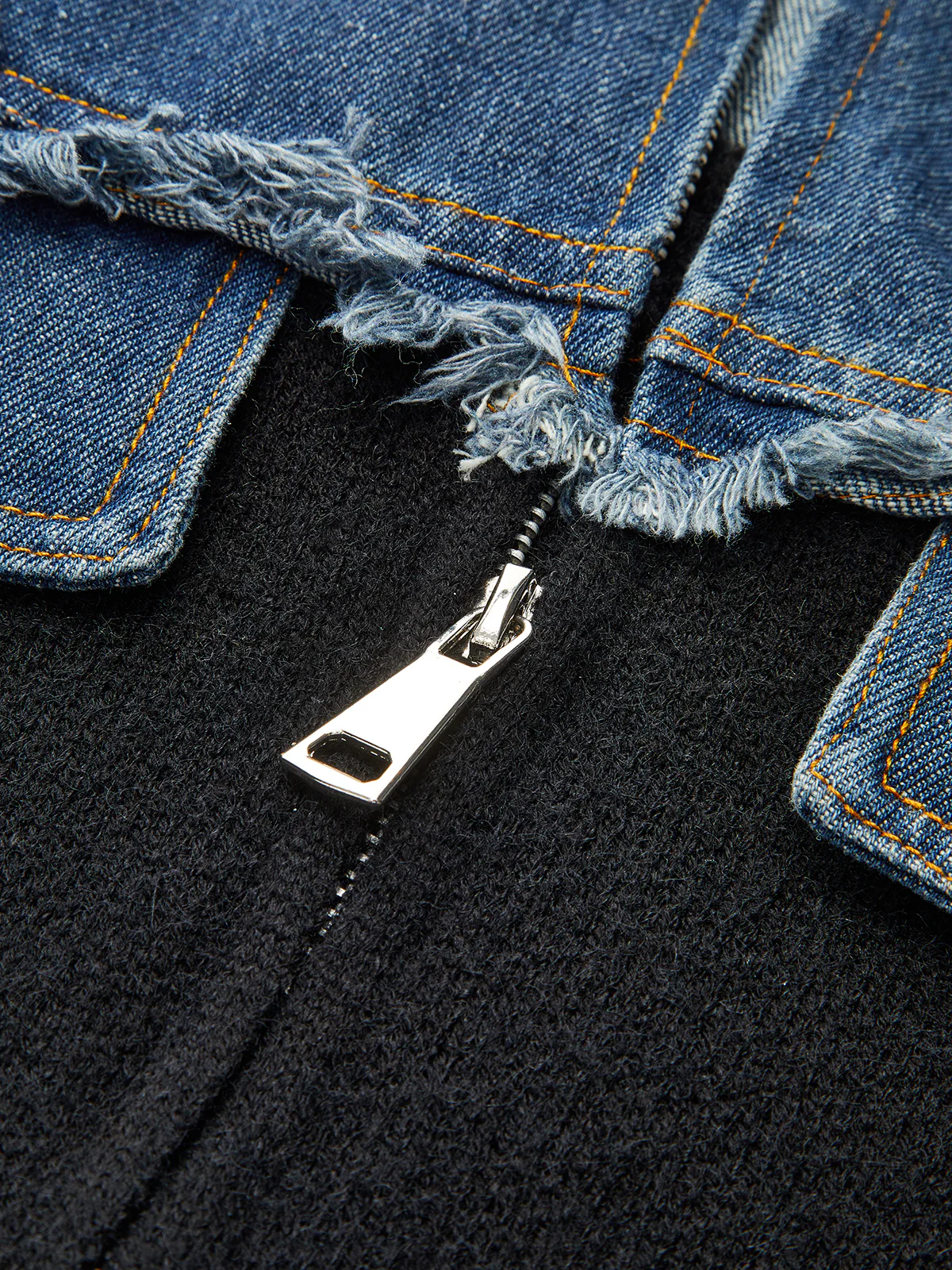 Denim Panel Zipper Cardigan - Wholesalesil