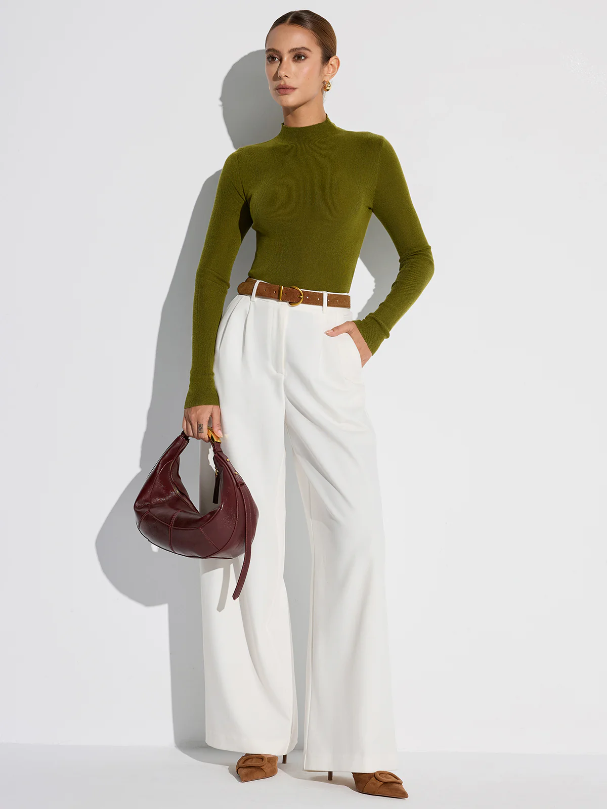 Mock Neck Wool-Blend Knit Top - Wholesalesil