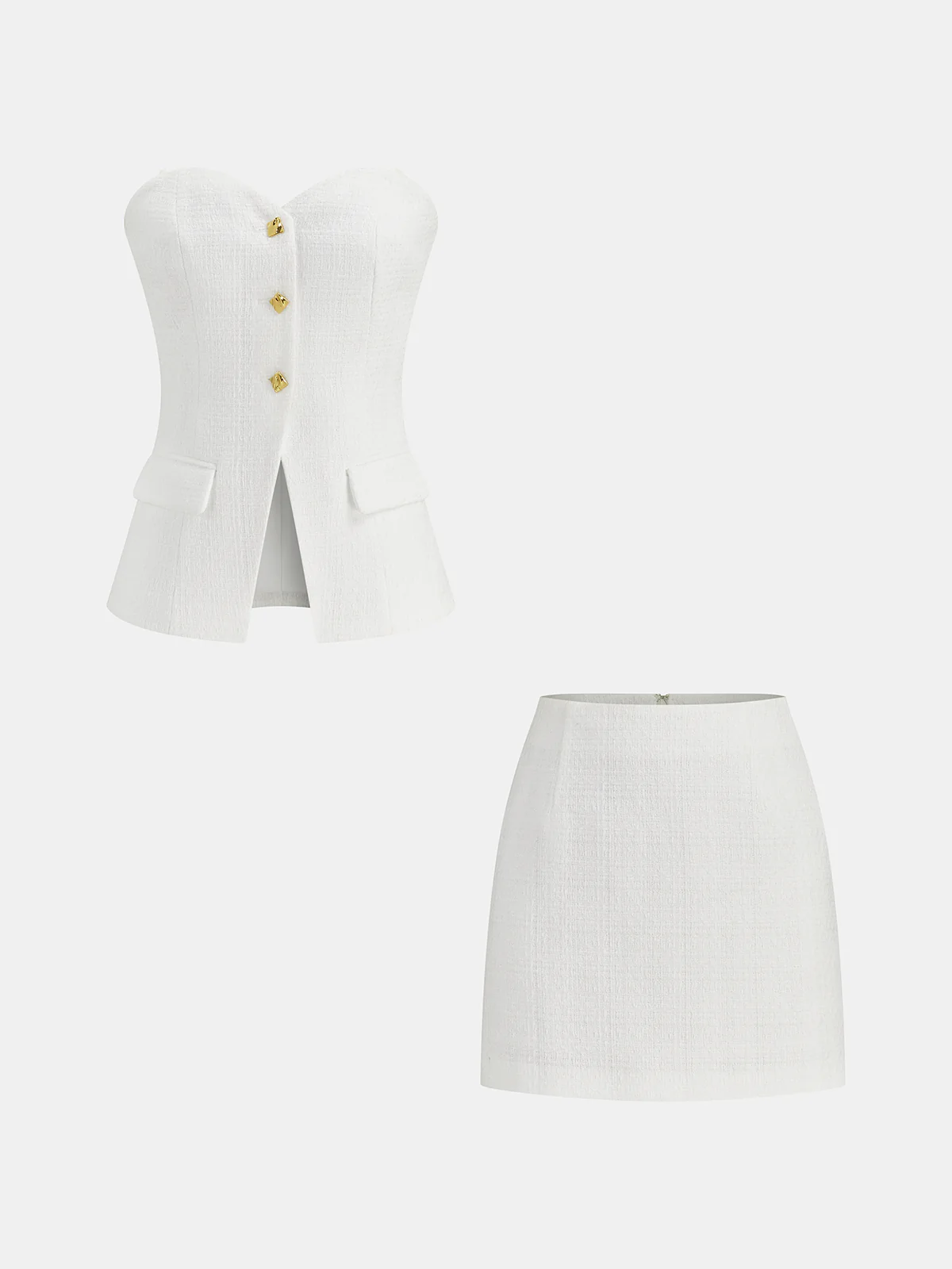 Tweed Strapless Top and Mini Skirt Set - Wholesalesil