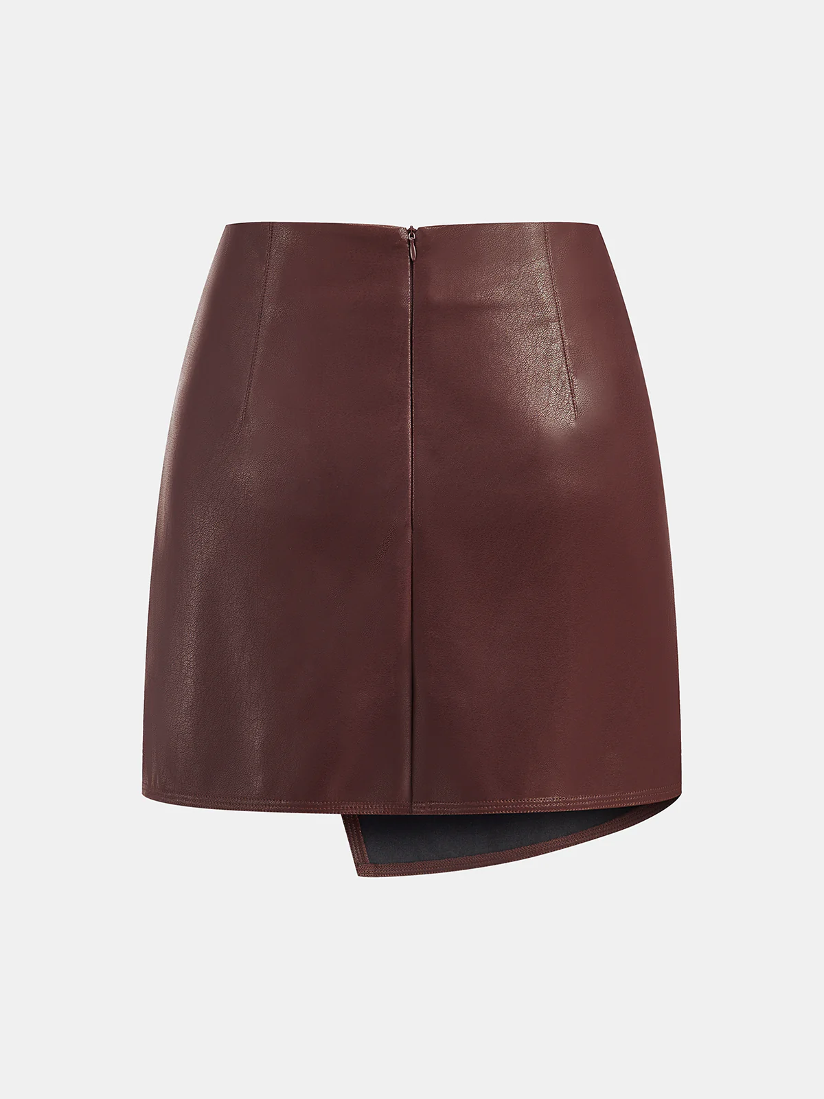Metal Buckle Asymmetric Faux Leather Mini Skirt - Wholesalesil