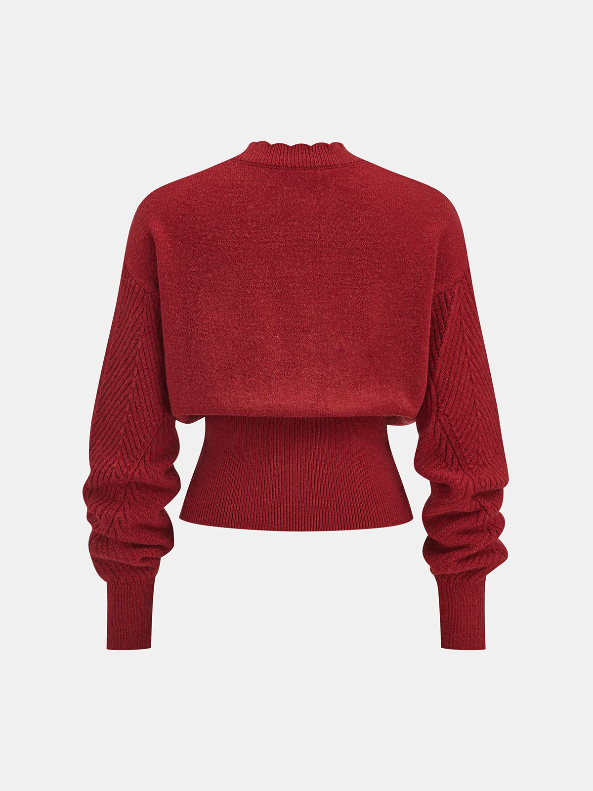 Scalloped Edge Ribbed V-Neck Buttoned Cardigan - Wholesalesil