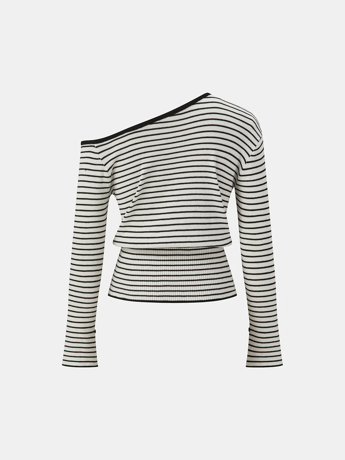 Striped Asymmetric Neck Slit Knit Top - Wholesalesil