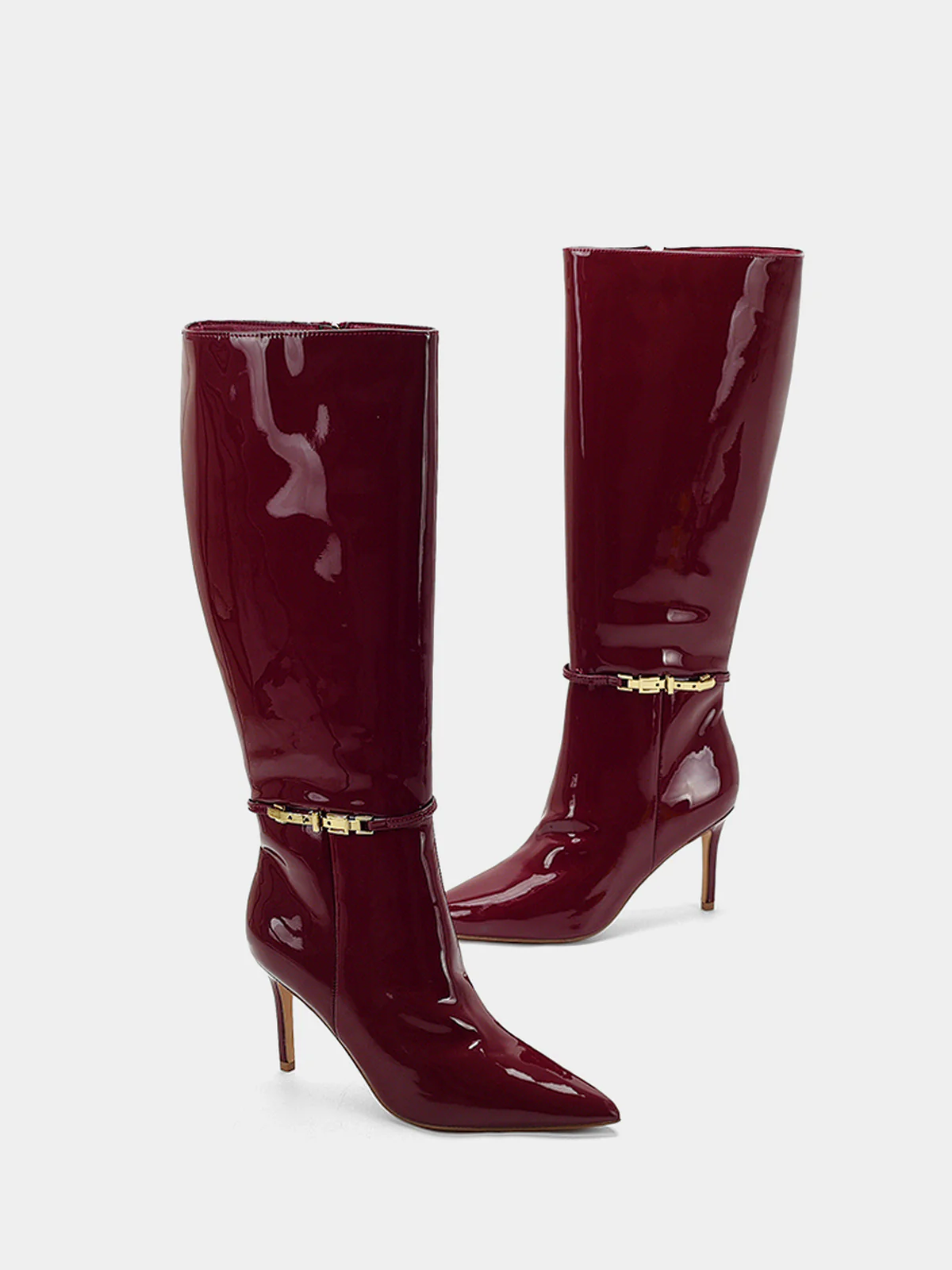 PU Patent Leather Knee-High Stiletto Boots - Wholesalesil
