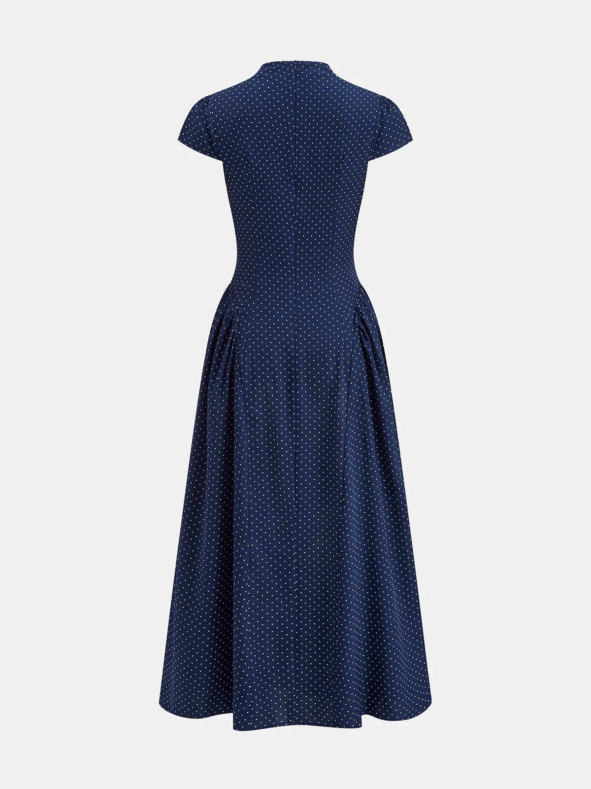 Polka Dot Stand-Collar Flare Dress - Wholesalesil