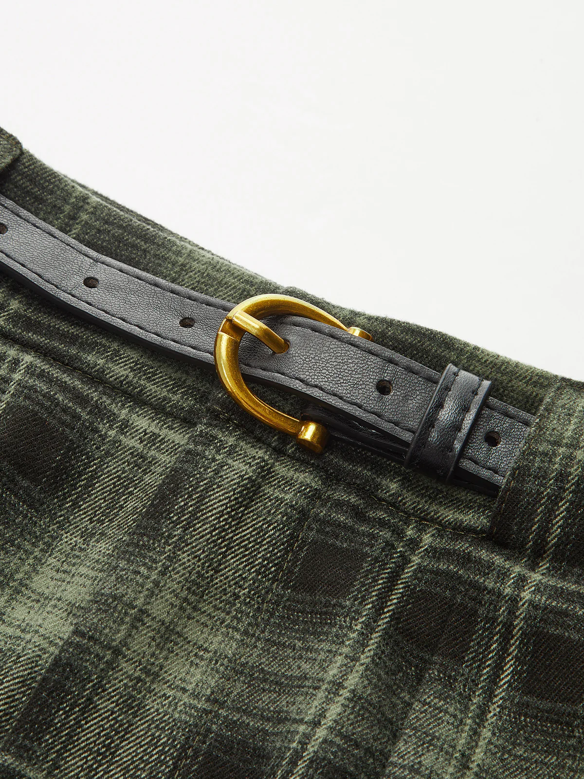 Belted Plaid Straight-Leg Pants - Wholesalesil