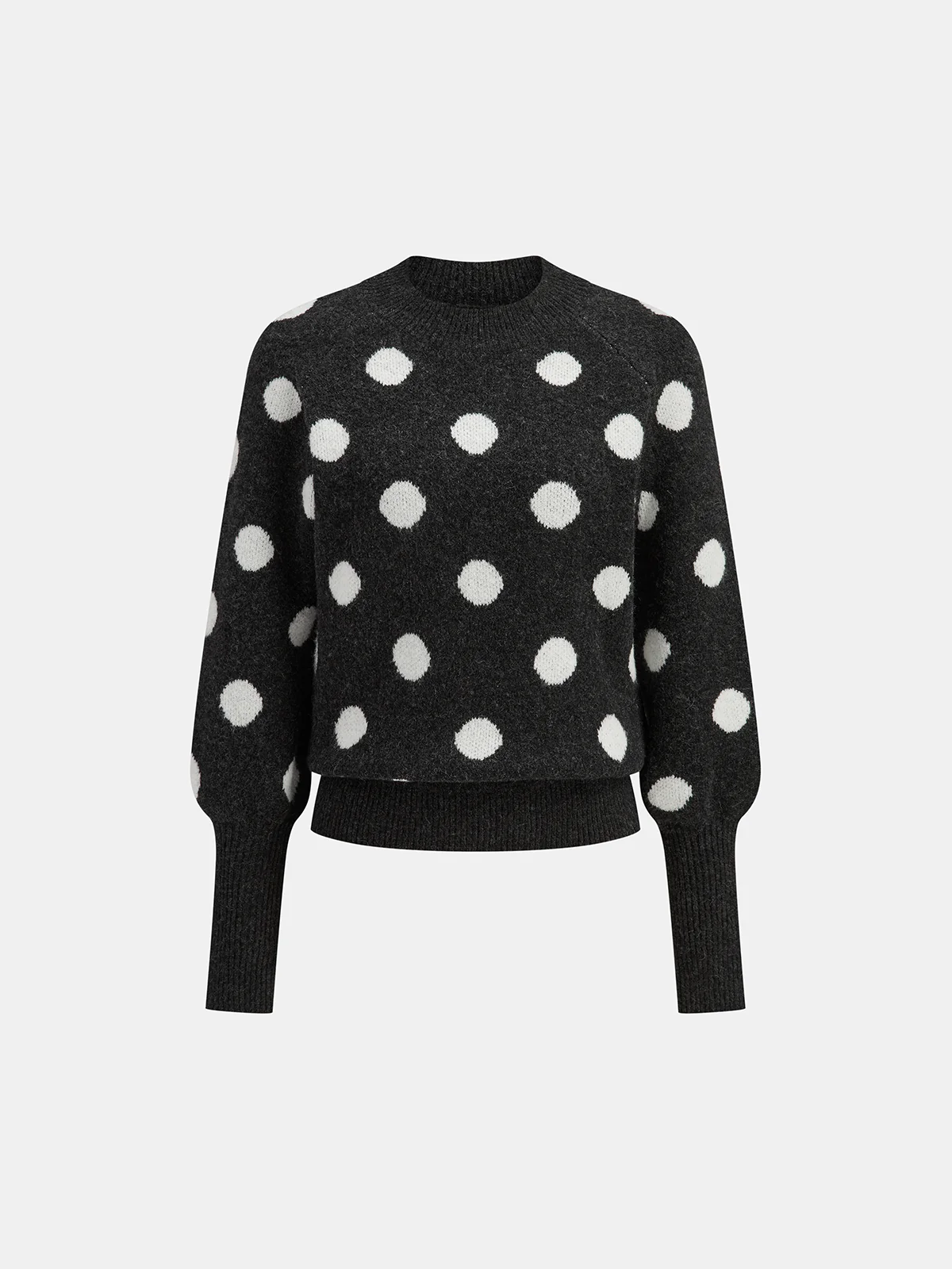 Leg-Of-Mutton Sleeve Polka Dot Wool Blend Sweater - Wholesalesil