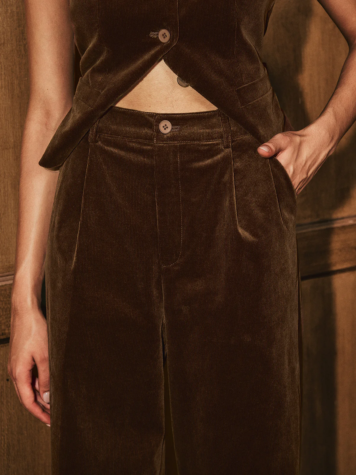 Mid-Waist Corduroy Wide-Leg Pants - Wholesalesil