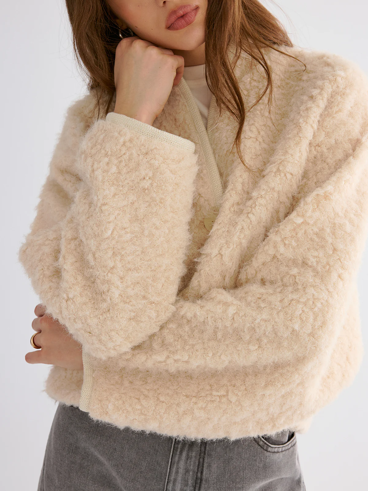 Drop-Shoulder Cropped Fuzzy Coat - Wholesalesil