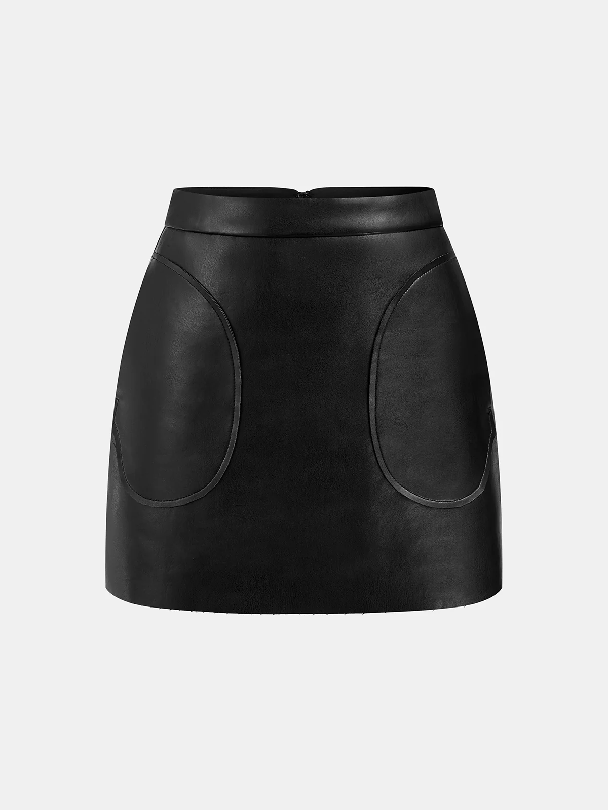 PU Leather Mini Skirt with Oval Pocket Detail - Wholesalesil