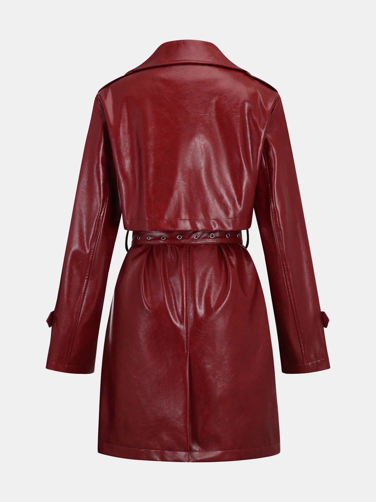 Belted Faux Leather Long Trench Coat - Wholesalesil