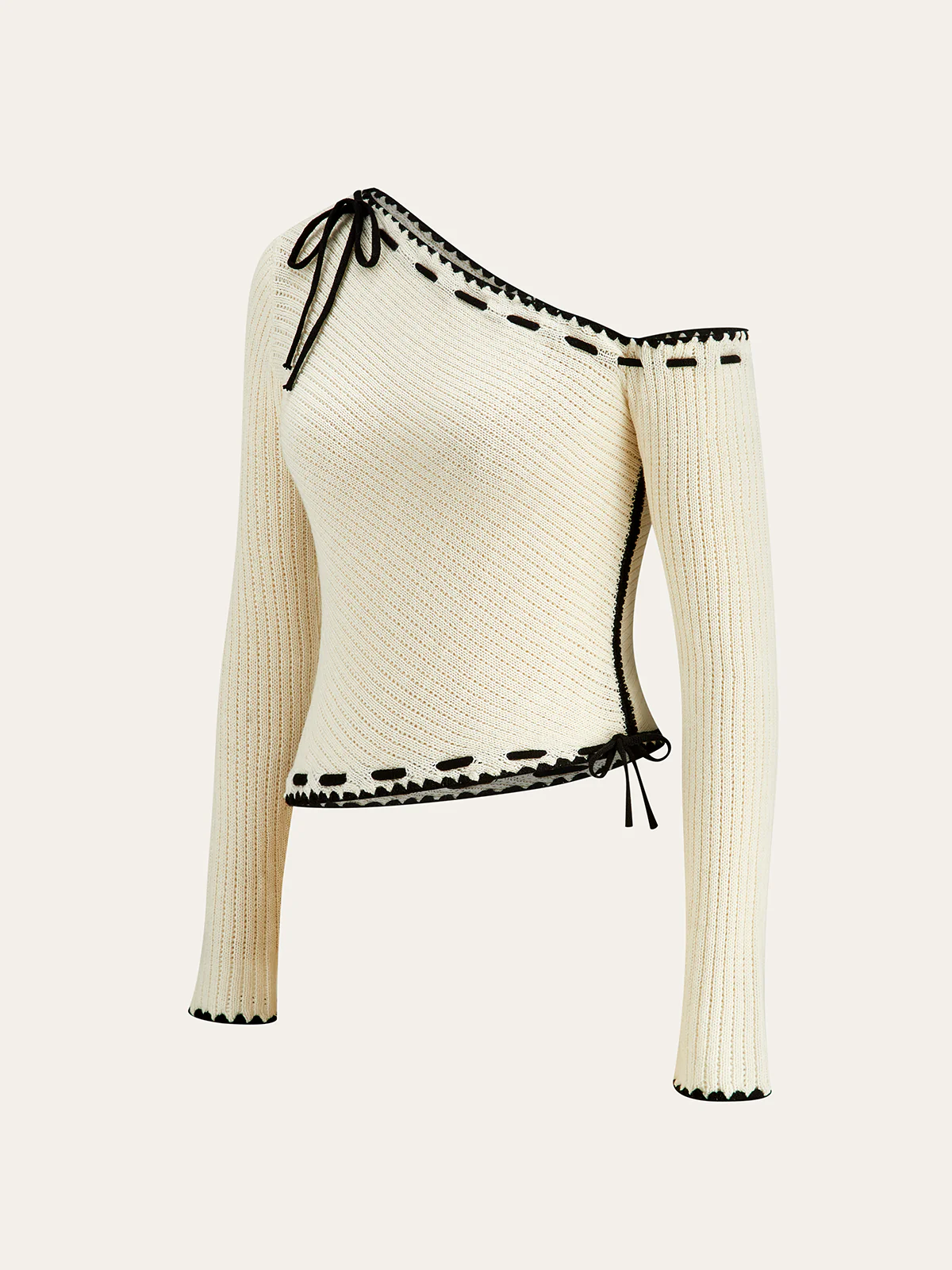 One-Shoulder Knit Top with Bow Detail - Wholesalesil