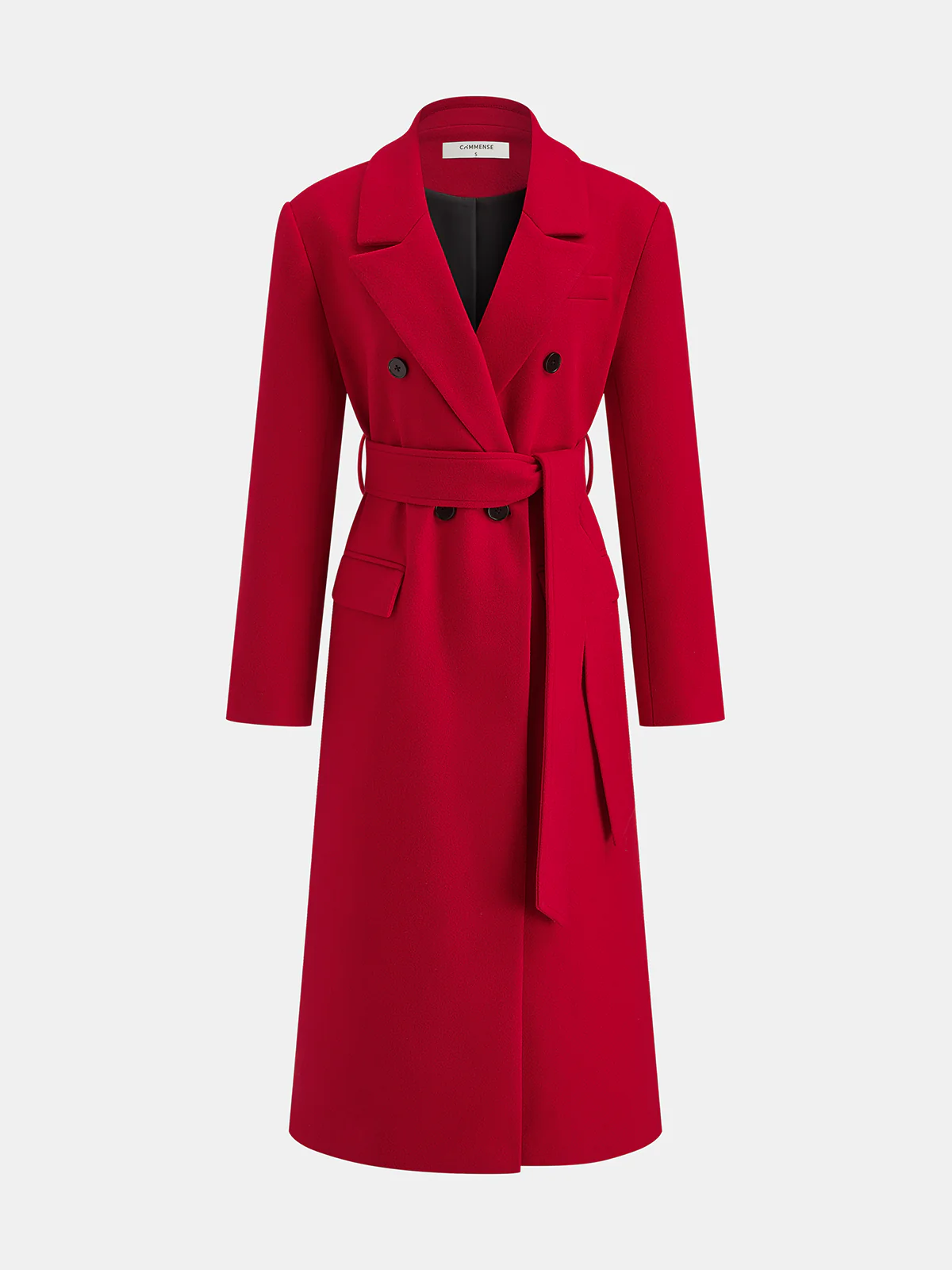 Belted Double-Breasted Long Coat - Wholesalesil