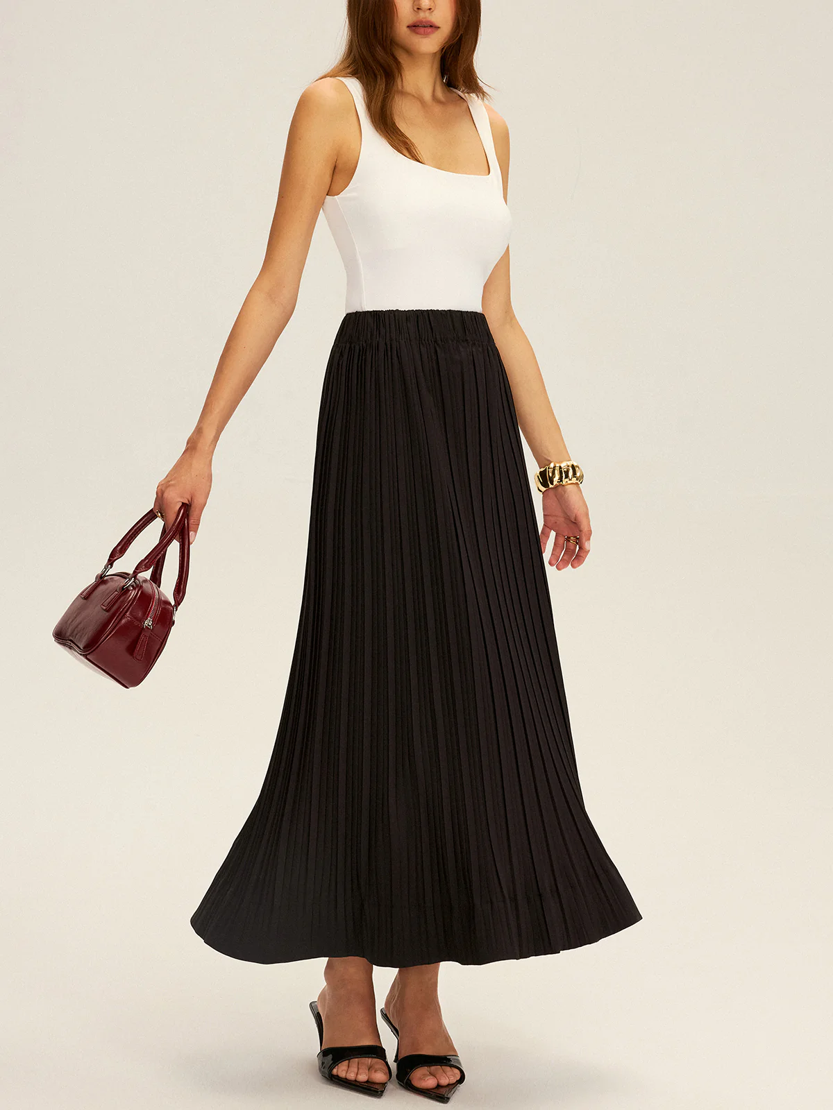 Pleated Elastic Waist Maxi Skirt - Wholesalesil