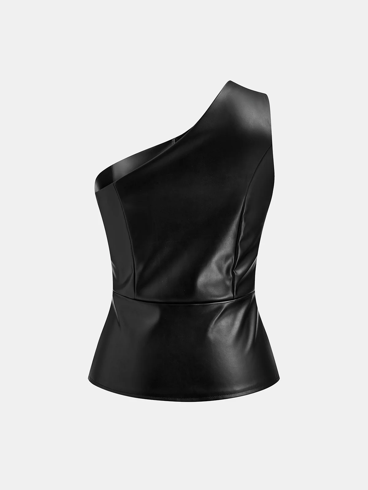 Faux Leather Asymmetric One-Shoulder Top - Wholesalesil
