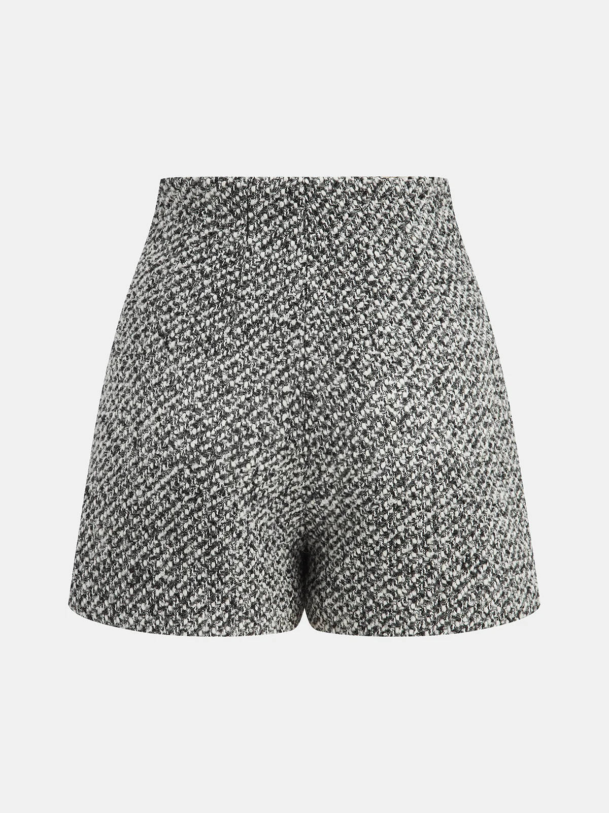 Metal Detail Tweed High-Waist Shorts - Wholesalesil