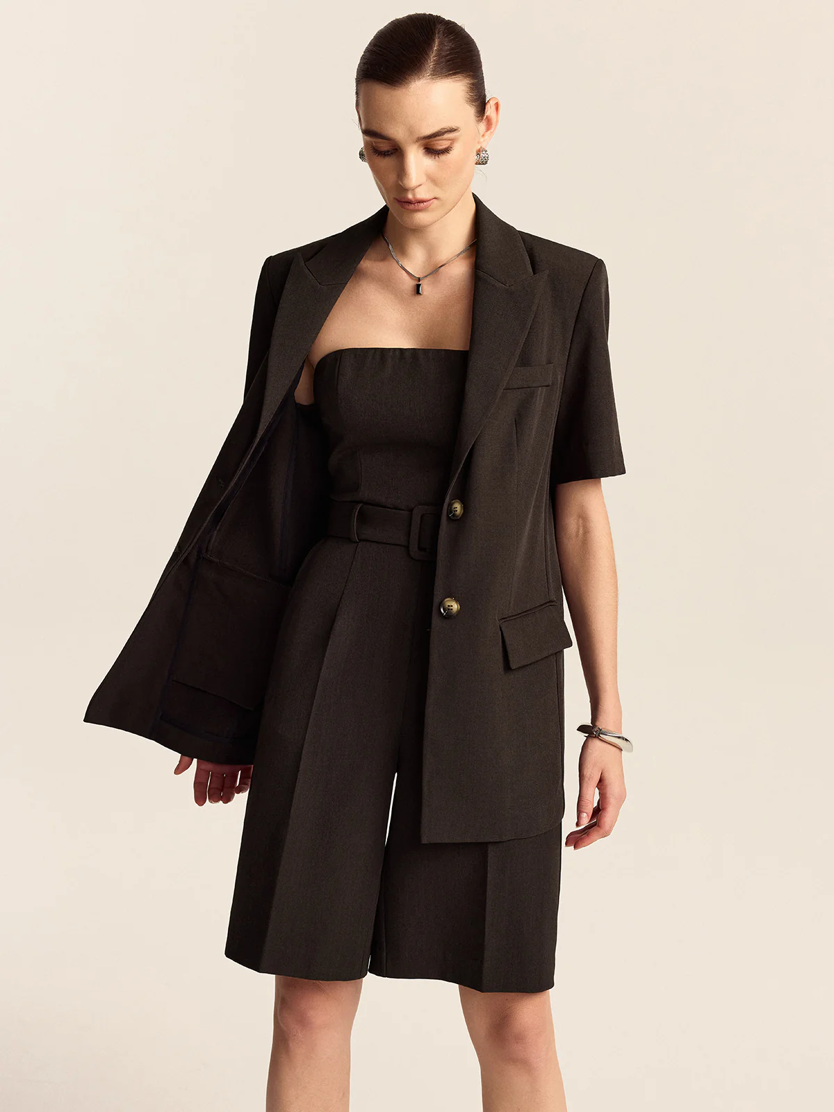 Oversized Short-Sleeved Blazer - Wholesalesil