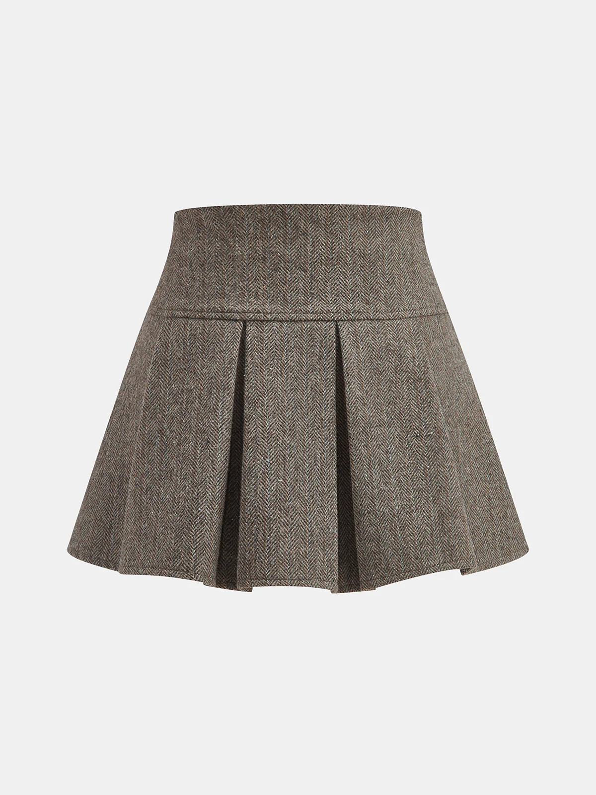 Herringbone Tweed Pleated Mini Skirt - Wholesalesil